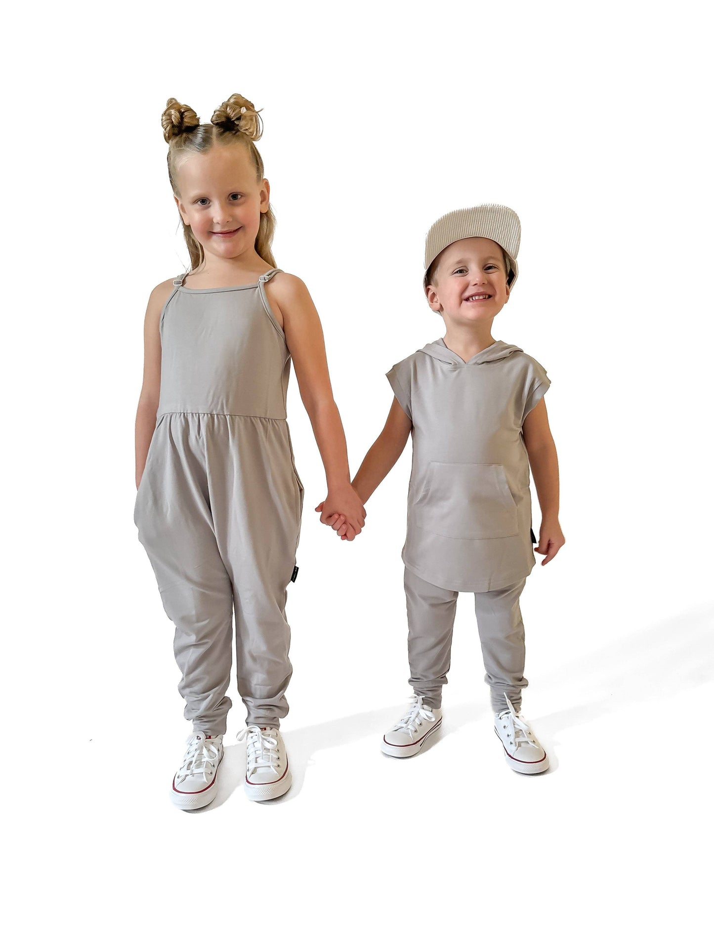 BAMBOO ADJUSTABLE PANTS ROMPER - FROST: 18-24M