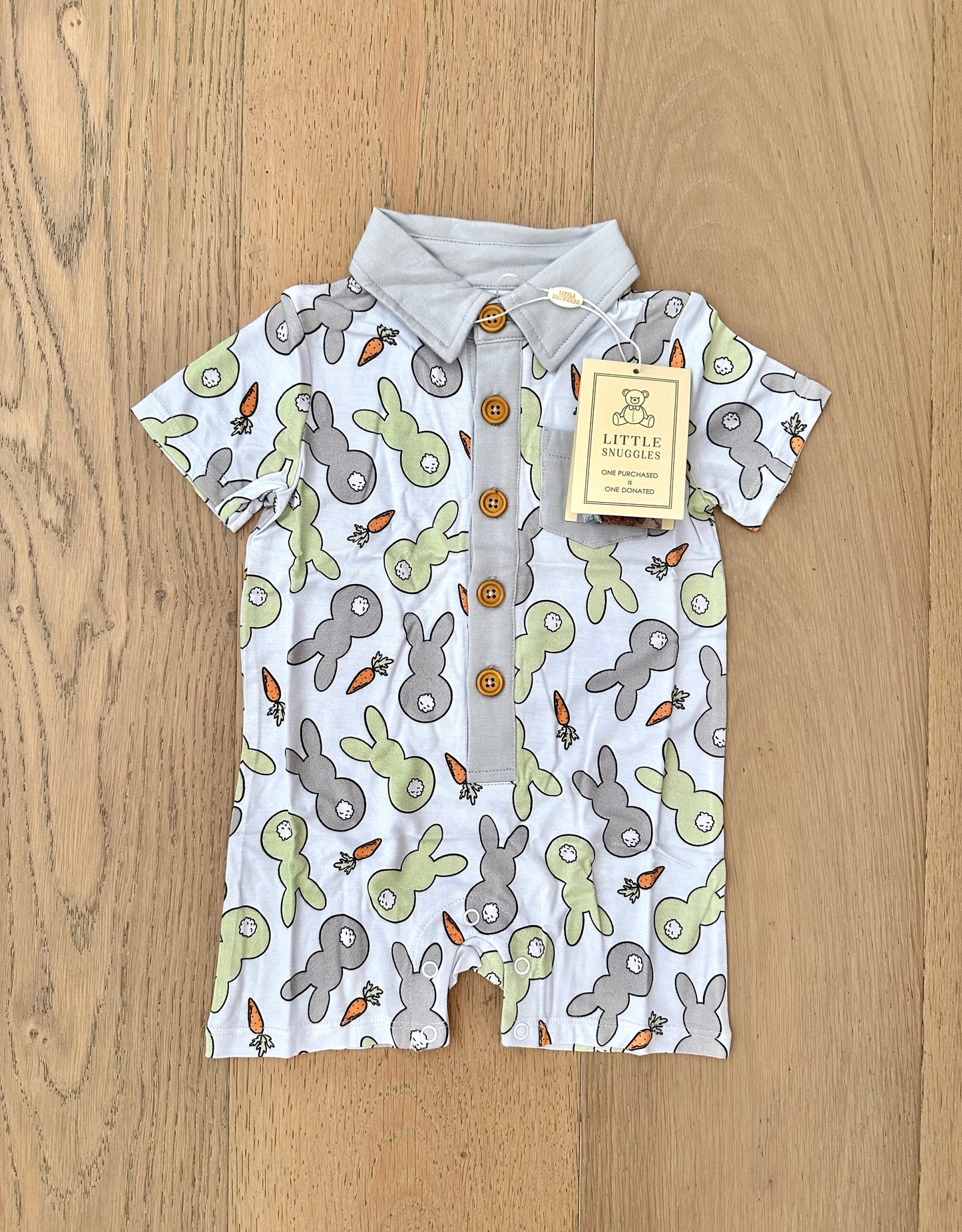 Bamboo Button Up Romper- BOHO BLUE BUNNY
