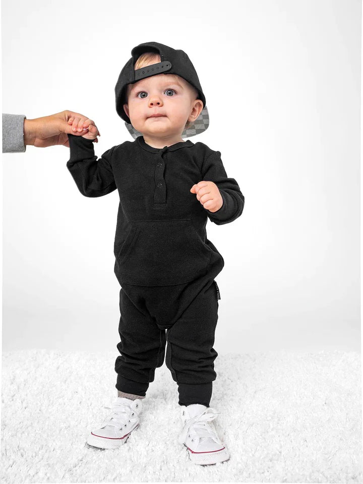 Little Bipsy Waffle Romper- BLACK