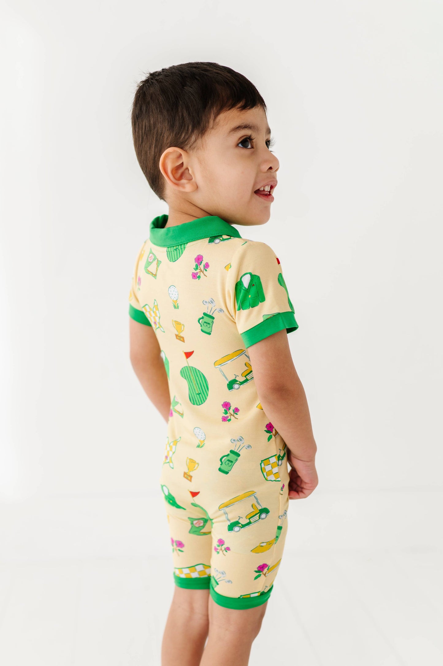 Green Jacket Dreams Collared Shorties: 3-6 Months