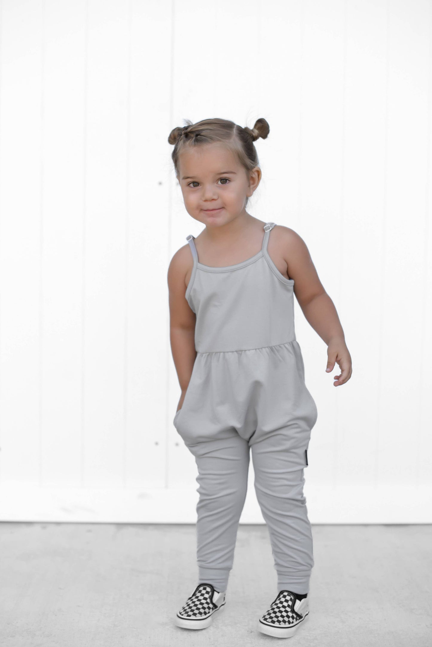 BAMBOO ADJUSTABLE PANTS ROMPER - FROST: 18-24M