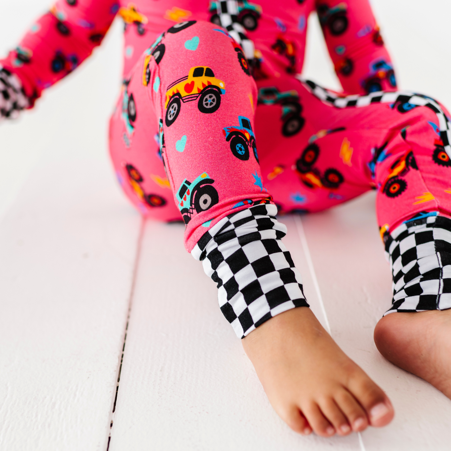 Pink Monster Truck Convertible Footie: Newborn