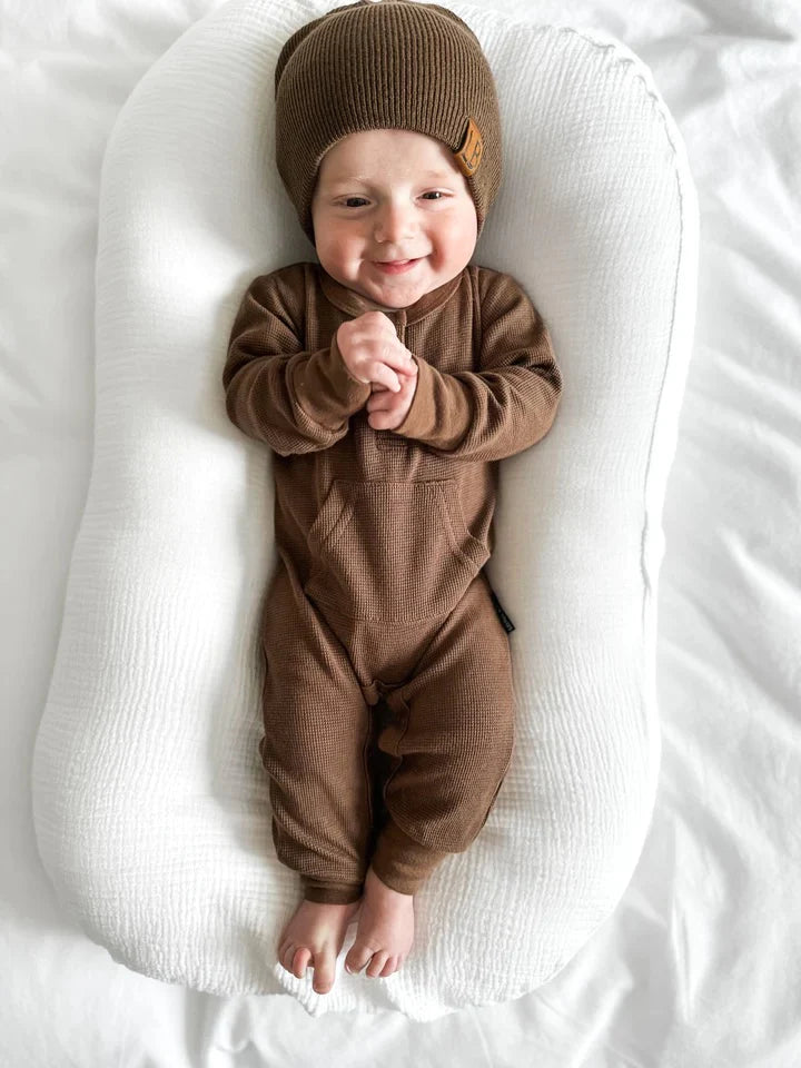 Little Bipsy Waffle Romper- COCOA