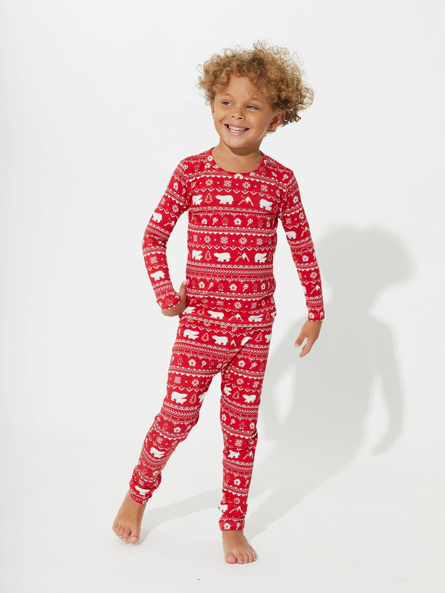 Christmas Pajamas: Polar Isle Red Bamboo Kids Two-Piece Set: 7/8Y