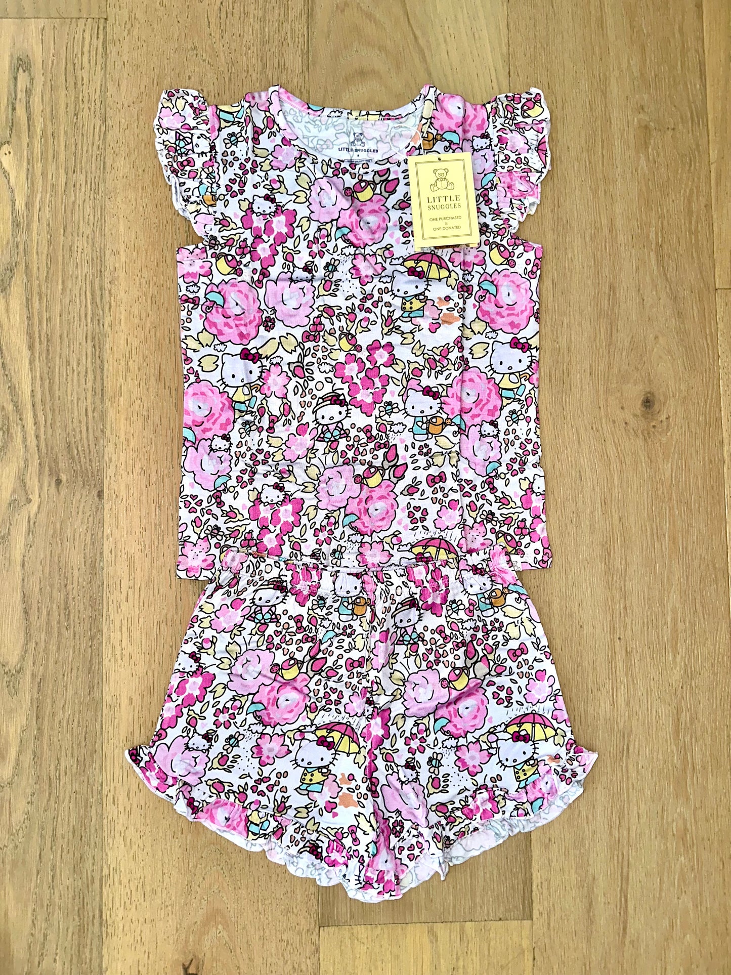Bamboo Flutter Sleeve & Shorts Lounge Set (OLIVIA)- FLOWER GARDEN HELLO KITTY HK
