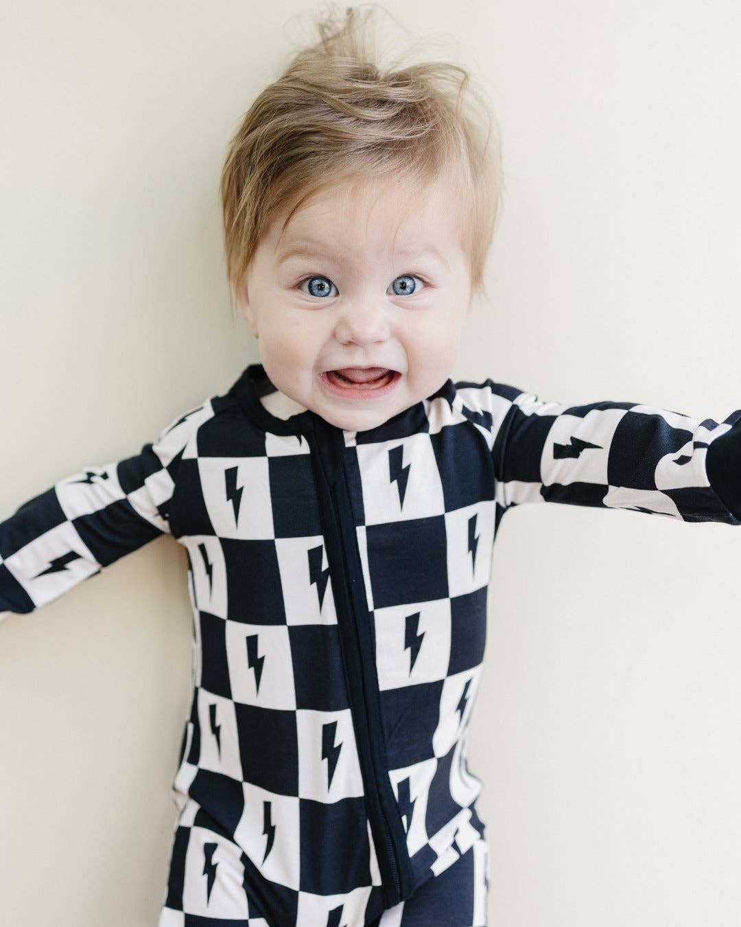 Bamboo Baby Clothing Zip Romper | Checks & Bolts: 12-18M