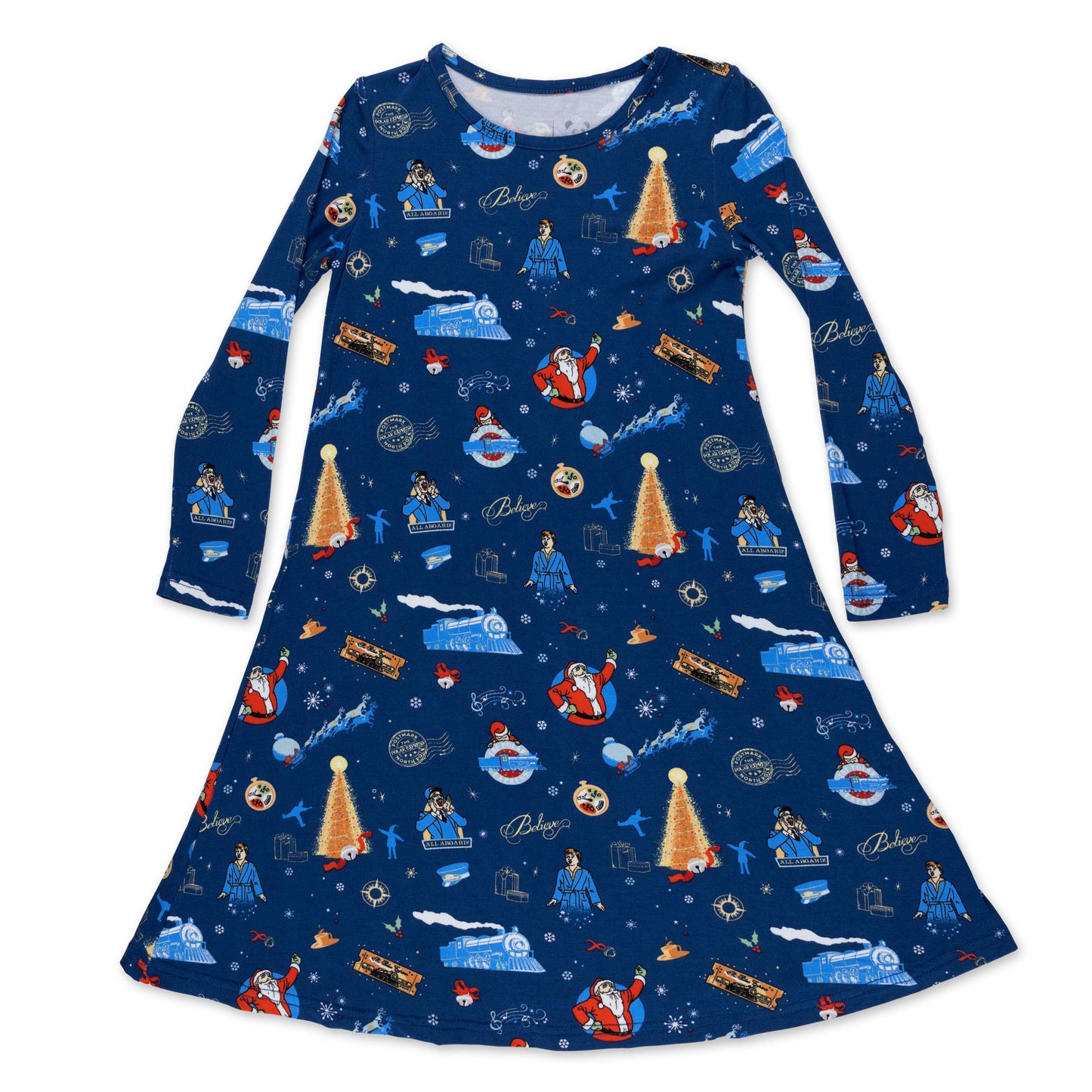 The Polar Express Bamboo Girls' Long Sleeve Dress: 9/10Y
