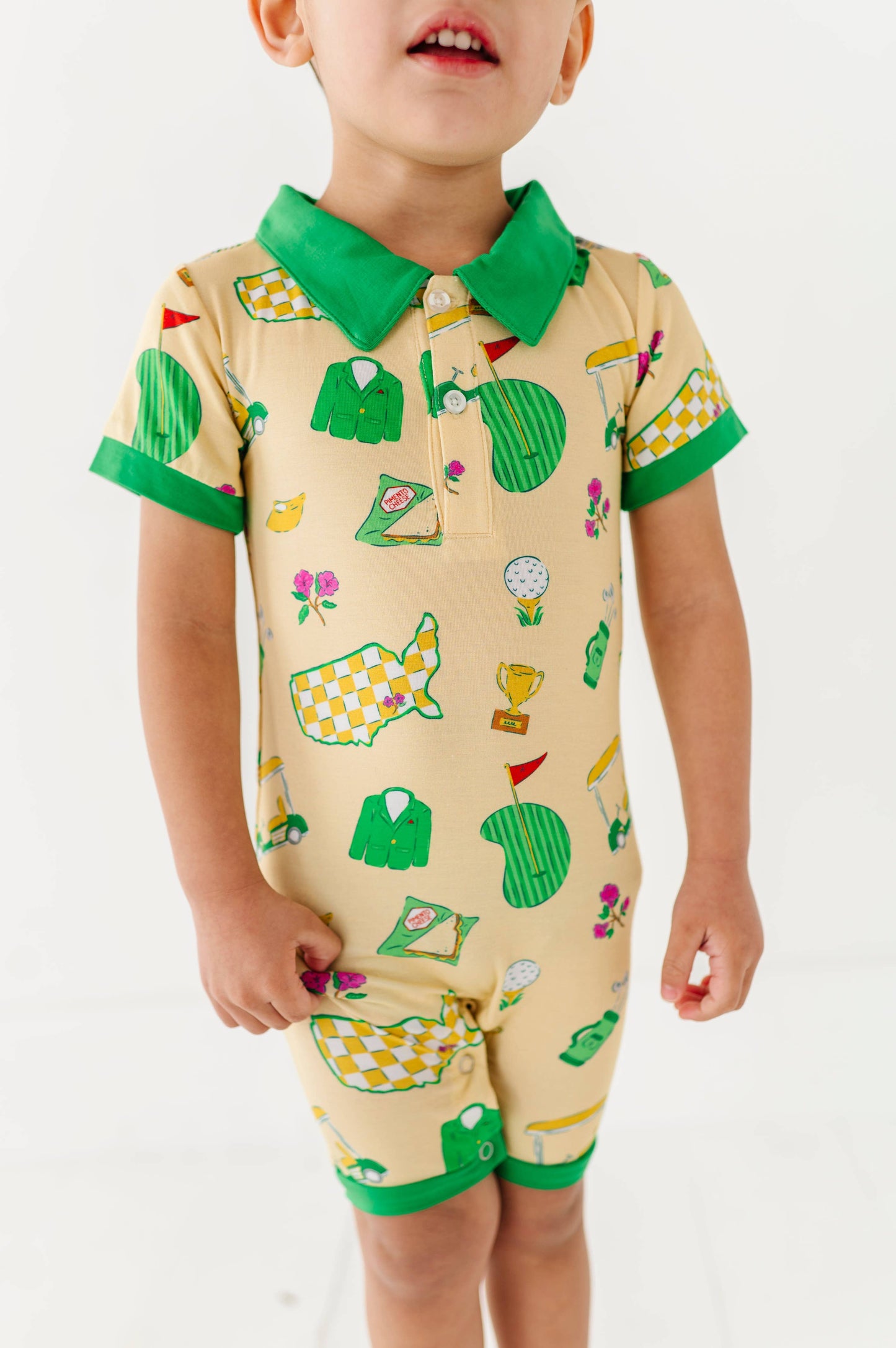 Green Jacket Dreams Collared Shorties: 3-6 Months