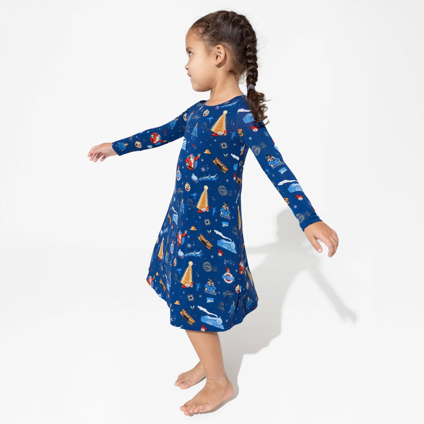 The Polar Express Bamboo Girls' Long Sleeve Dress: 9/10Y
