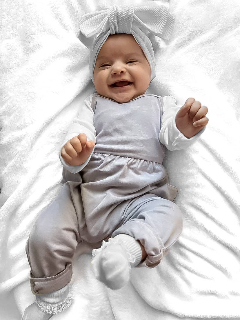 BAMBOO ADJUSTABLE PANTS ROMPER - FROST: 18-24M