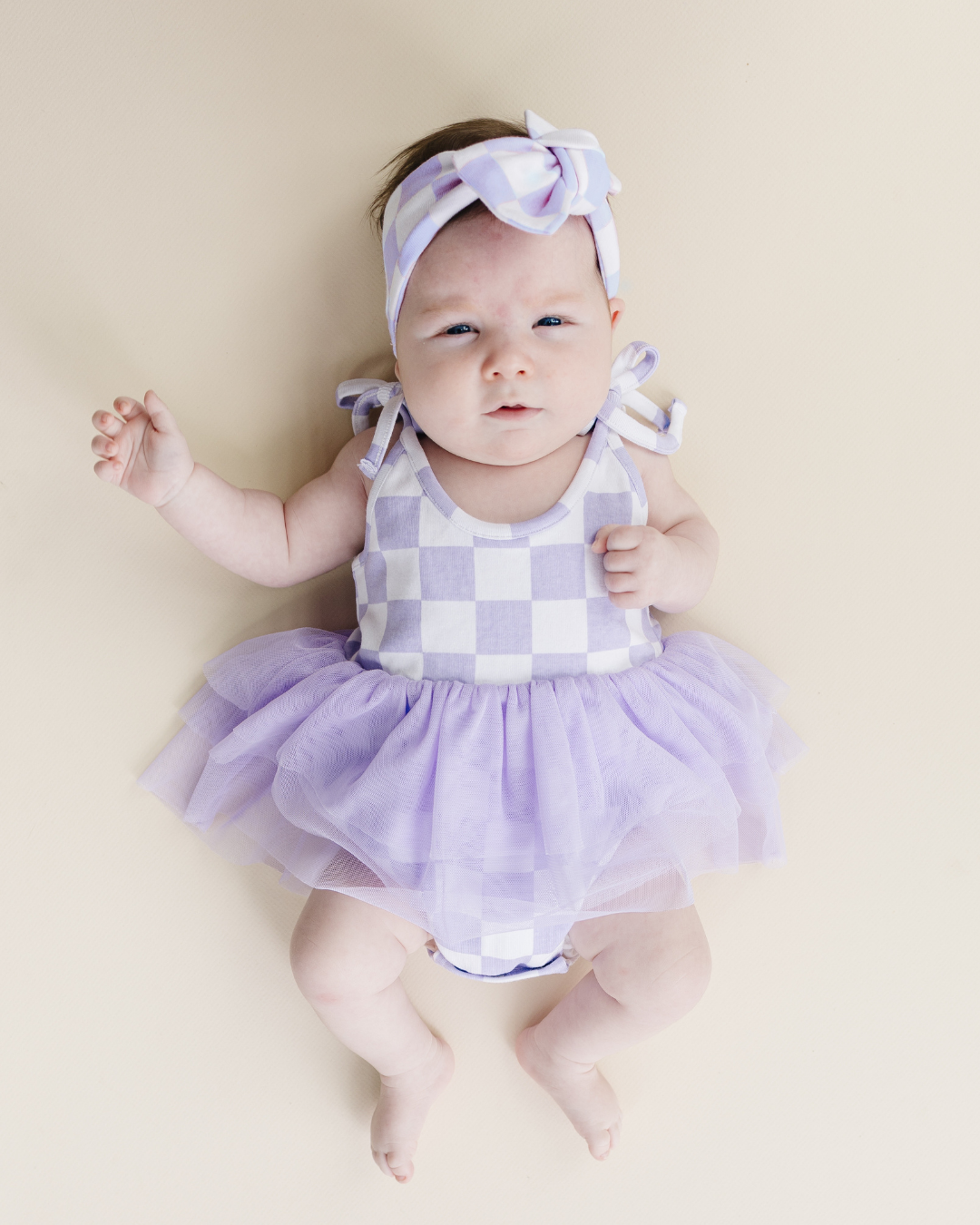 Tutu Romper | Checkered Lavender: 18-24M