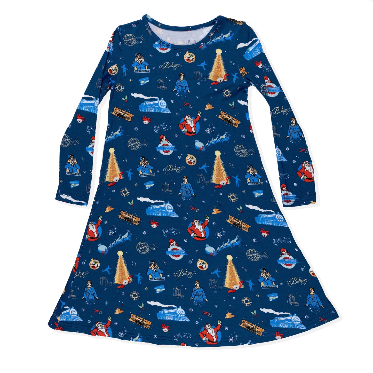 The Polar Express Bamboo Girls' Long Sleeve Dress: 9/10Y