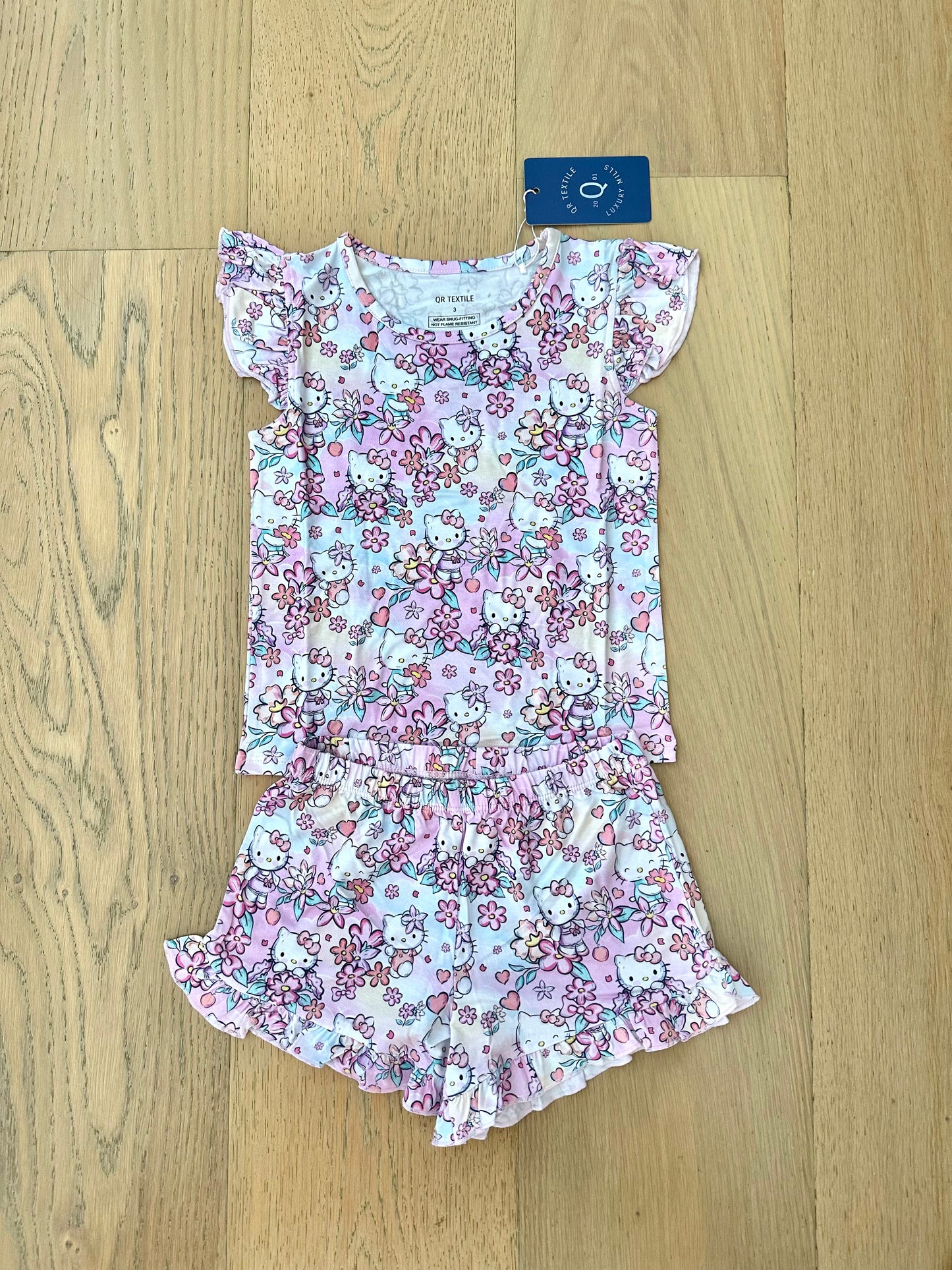 Bamboo Flutter Sleeve & Shorts Lounge Set (OLIVIA)- HELLO FLORAL KITTY