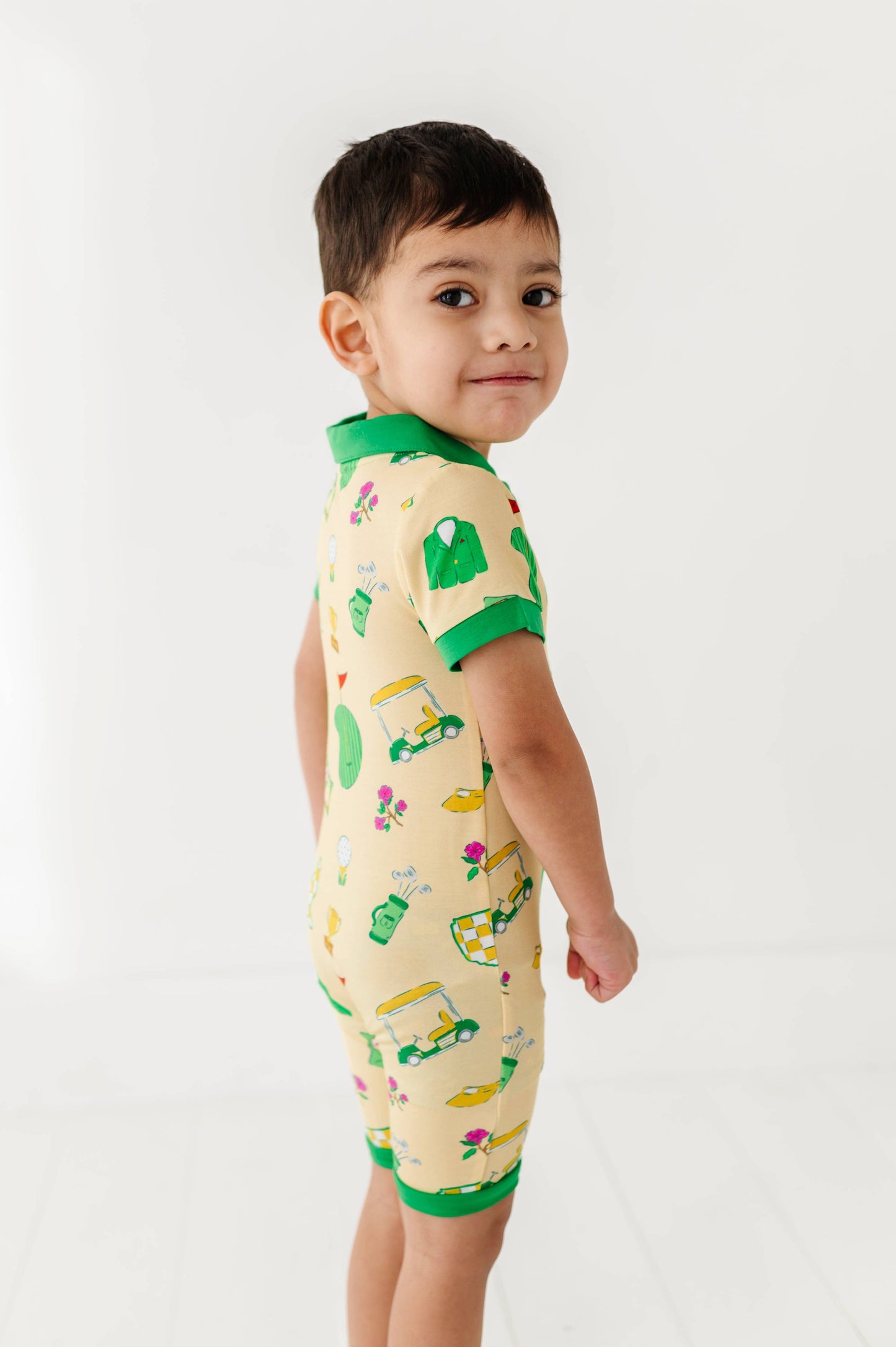 Green Jacket Dreams Collared Shorties: 3-6 Months