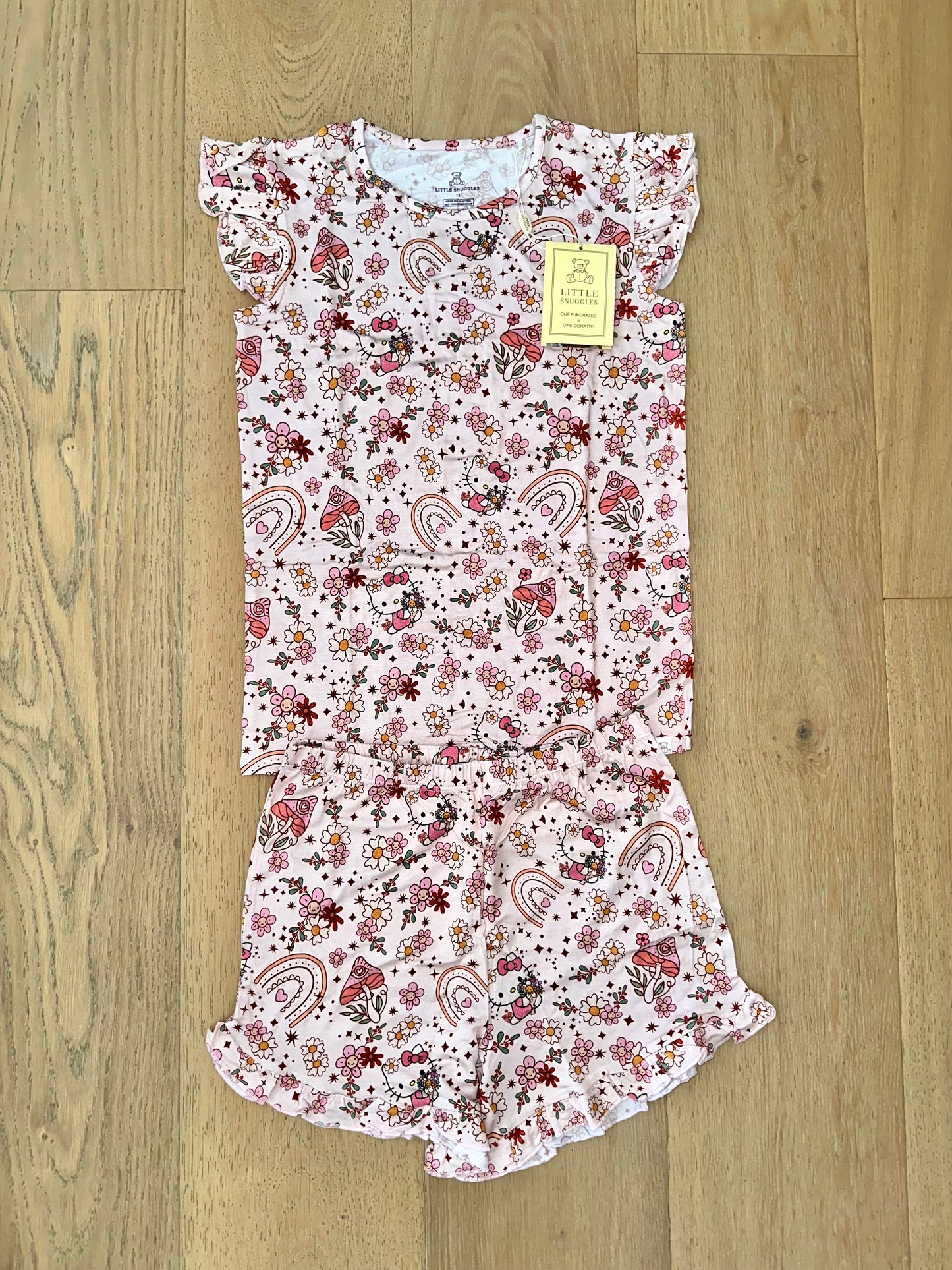 Bamboo Flutter Sleeve & Shorts Lounge Set (OLIVIA)-BOHO MUSHROOM HELLO KITTY