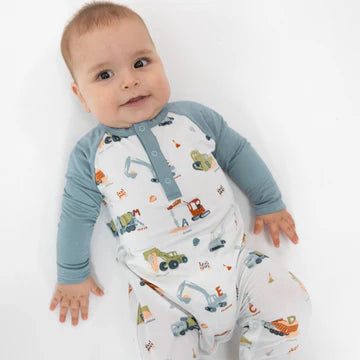 L/S Raglan Henley Romper- CONSTRUCTION ALPHABET