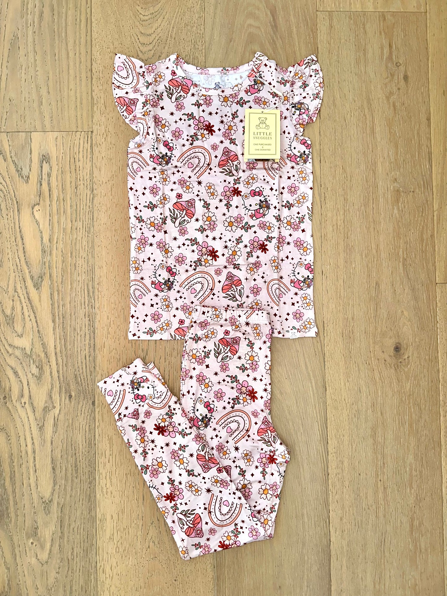 Bamboo Flutter Sleeve Lounge Set (PENELOPE)- BOHO MUSHROOM HELLO KITTY