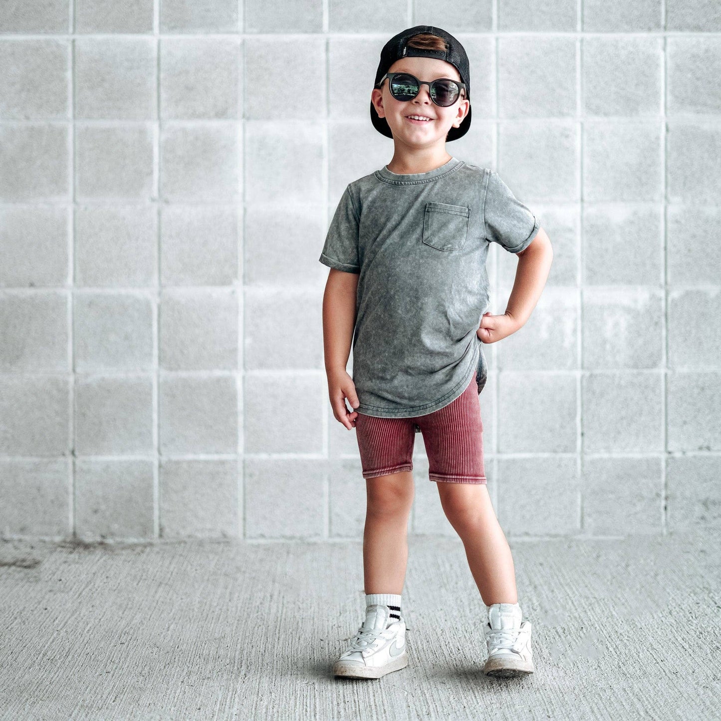 ACID WASH BIKER SHORTS - CRIMSON: 12/18M