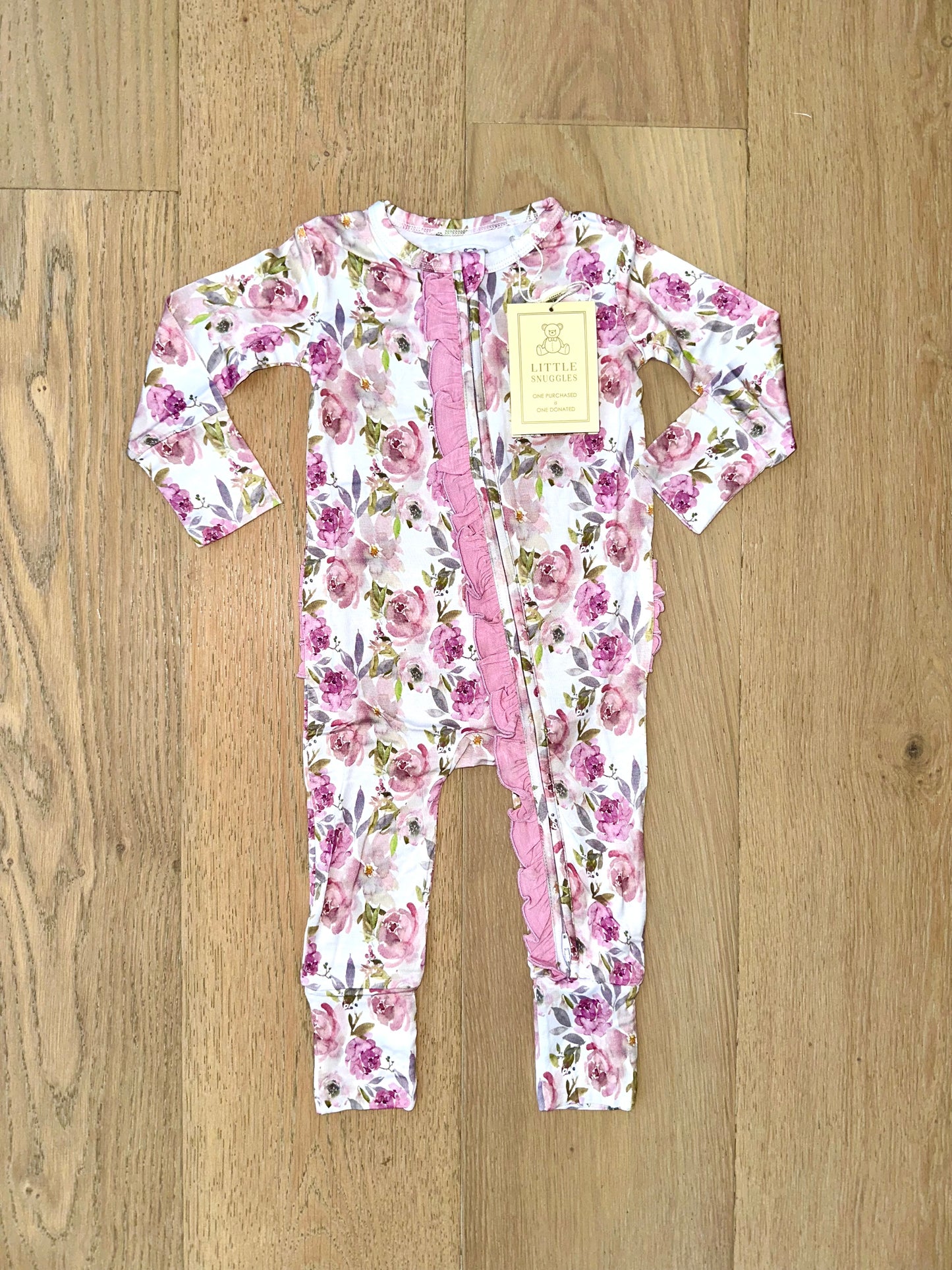 Bamboo Ruffle Zipper Romper (IVY)- SPRING FEVER VIOLET BLOSSOM