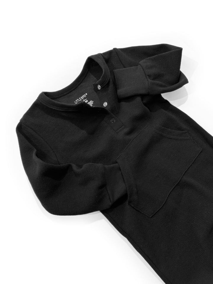 Little Bipsy Waffle Romper- BLACK