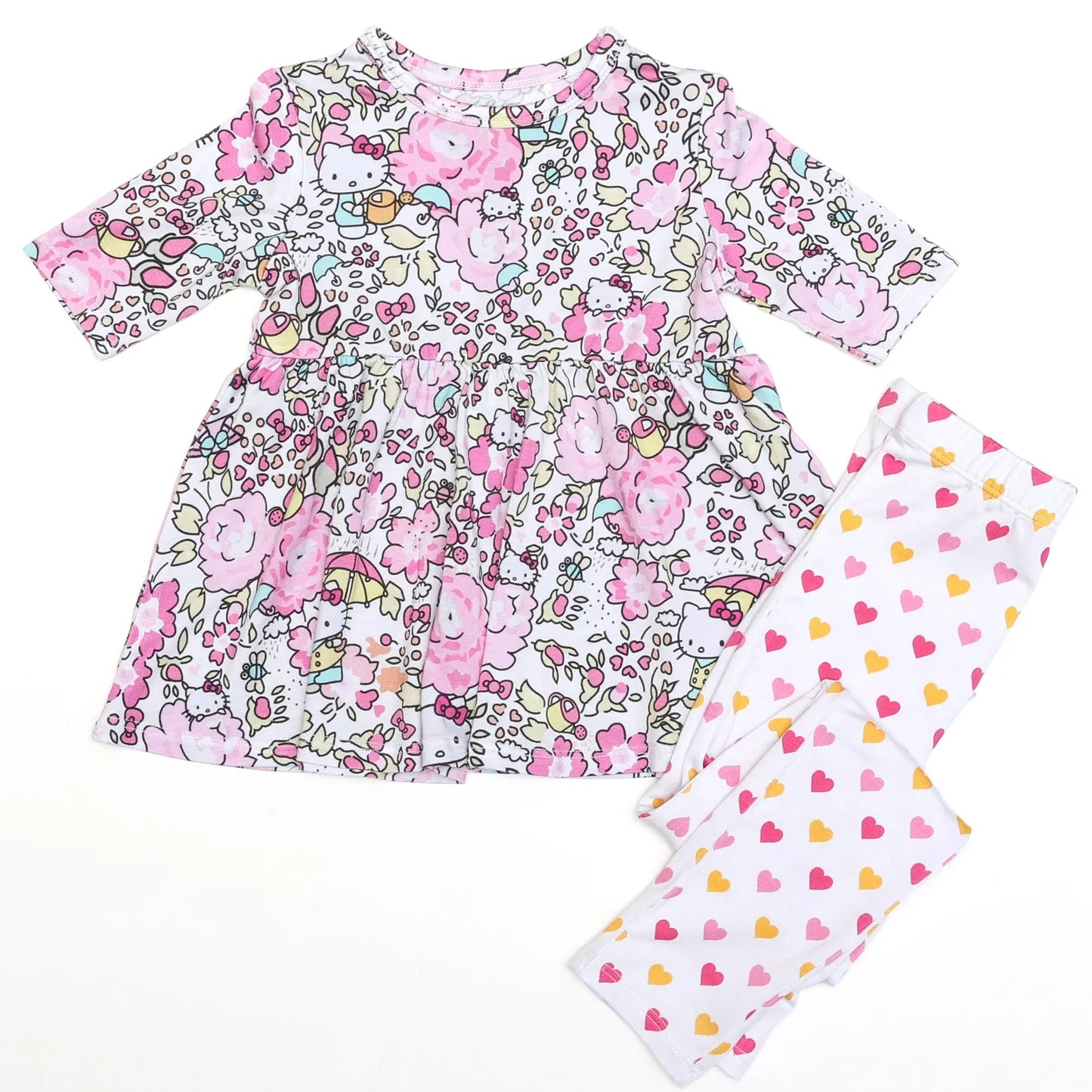 Bamboo Half Sleeve Peplum Set (AVERY)- FLOWER GARDEN HELLO KITTY