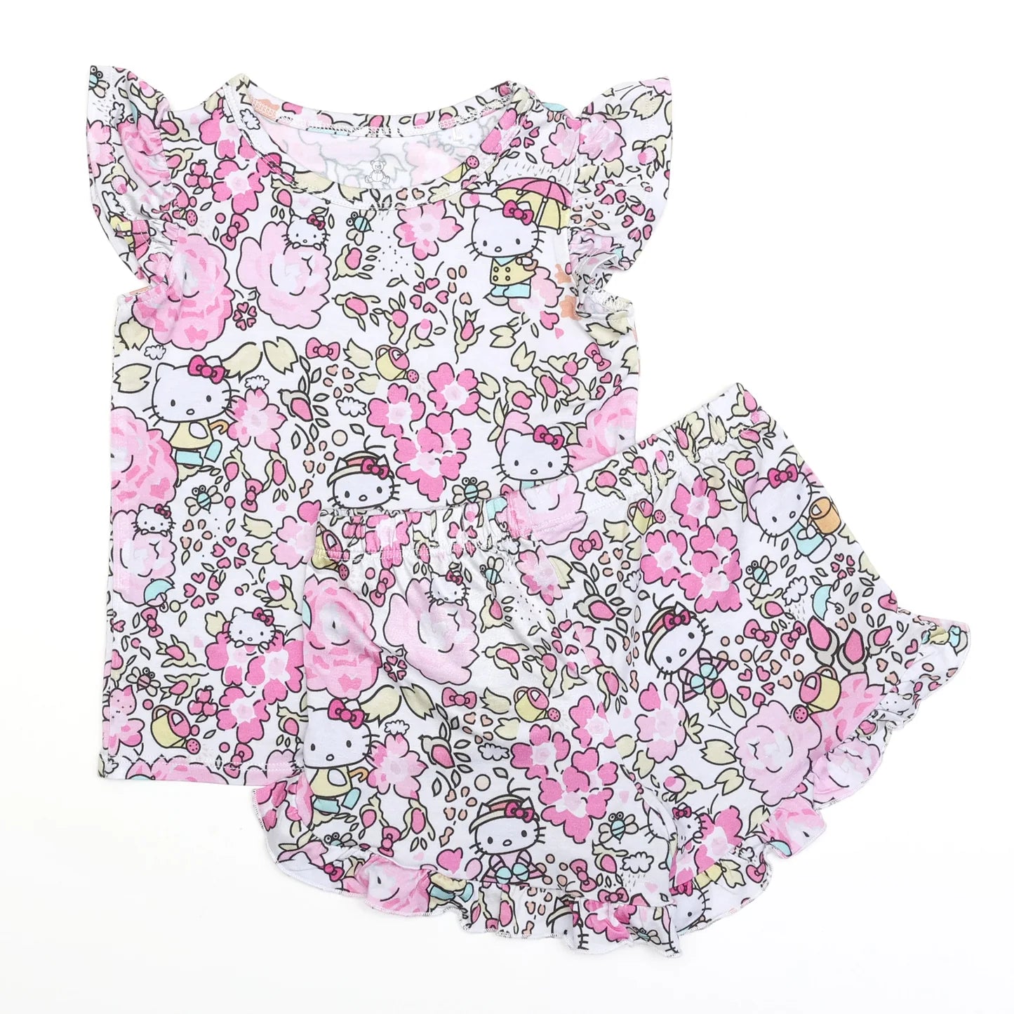 Bamboo Flutter Sleeve & Shorts Lounge Set (OLIVIA)- FLOWER GARDEN HELLO KITTY HK