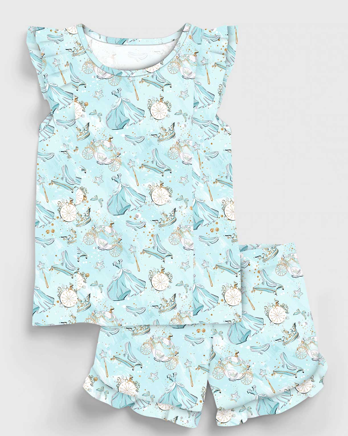 Bamboo Flutter Sleeve & Shorts Lounge Set (OLIVIA)- FUN FAVORITES GLASS SLIPPERS CINDERELLA