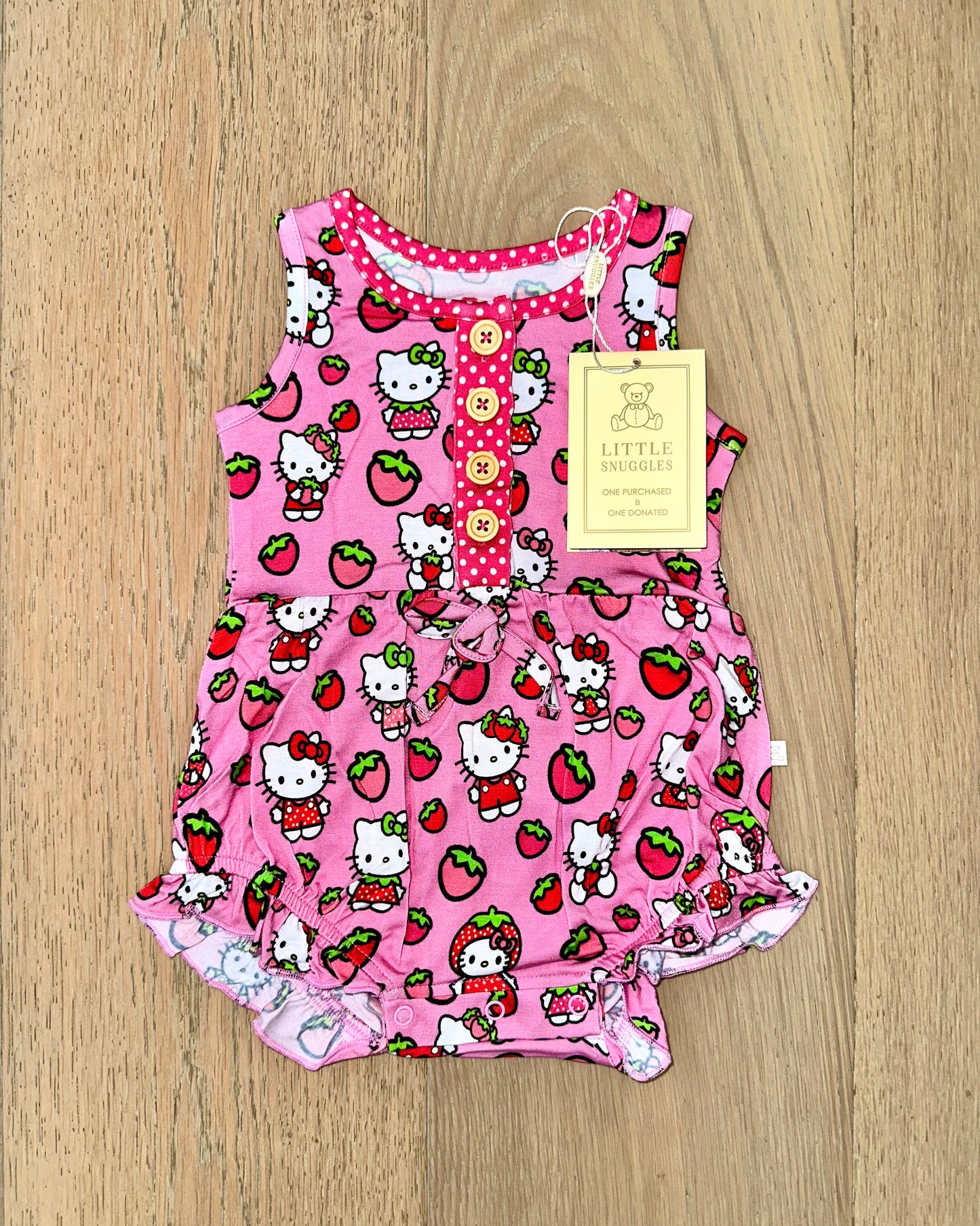 Bamboo Ruffle Shorty Tank Romper (Adeline)-STRAWBERRY HELLO KITTY
