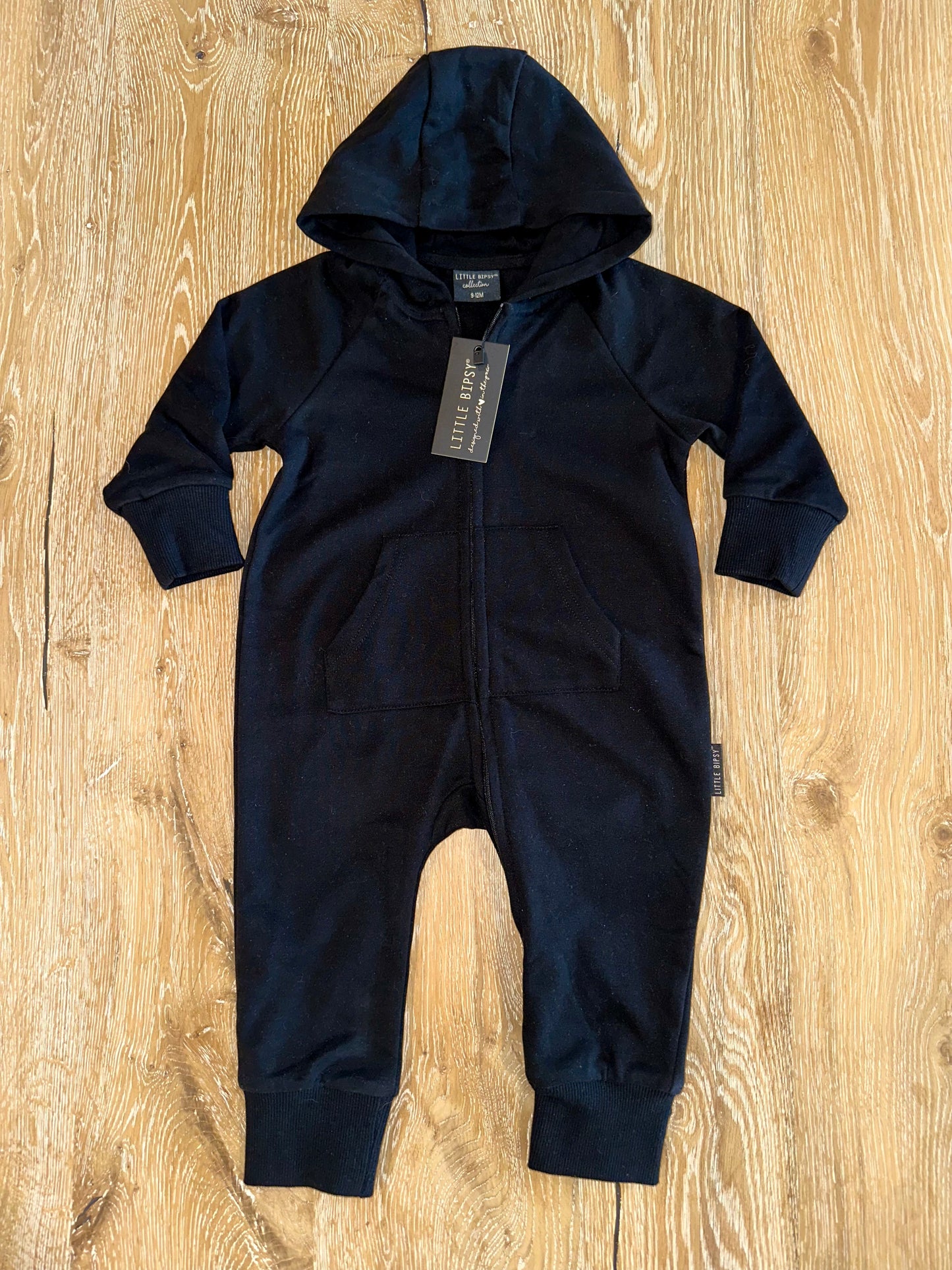 Hoodie Zip Romper- BLACK