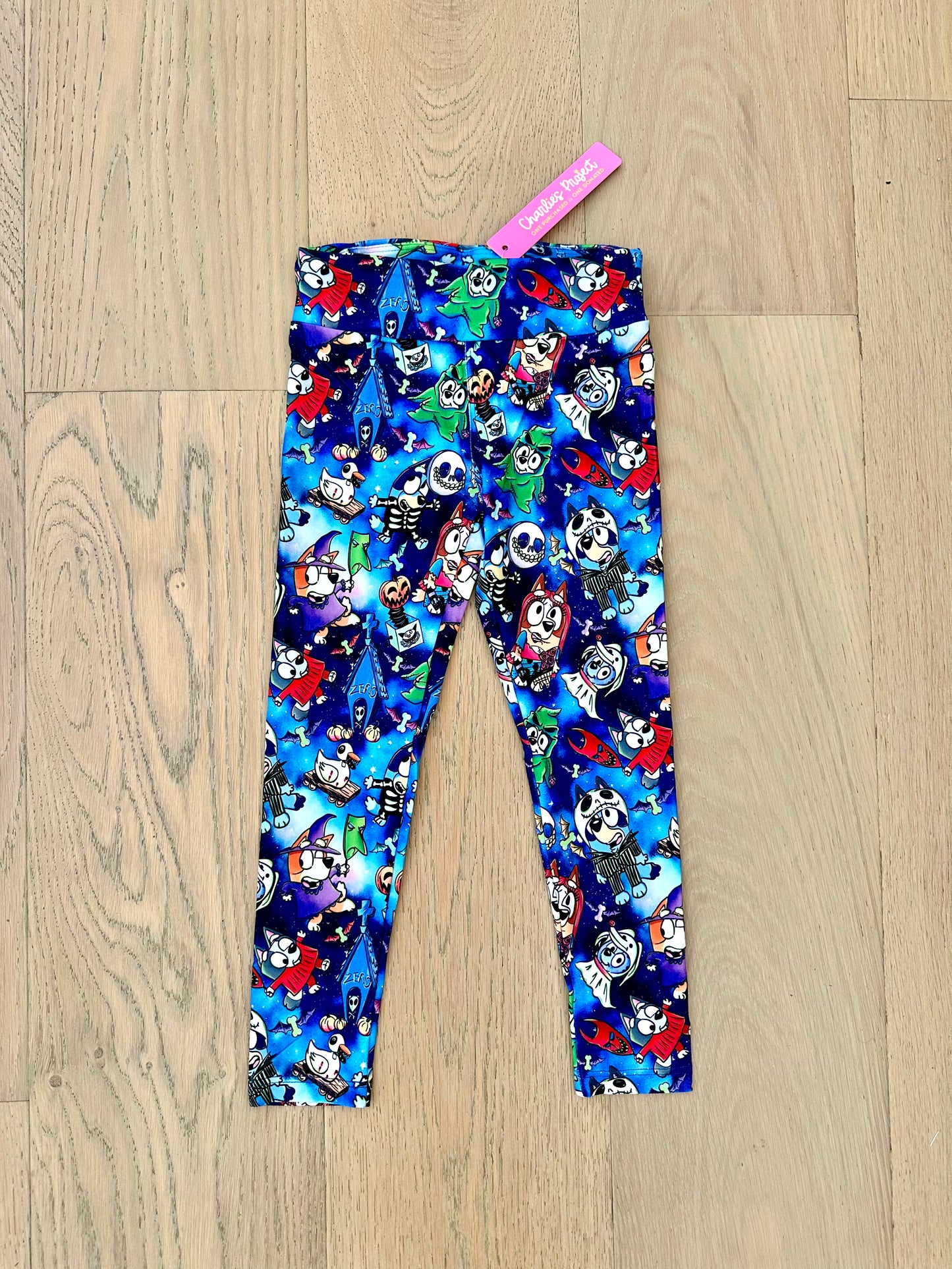 Kids Casual Cloud Soft Yoga Band Leggings- BOO BASH CREEPIN IT BLUE BLUEY