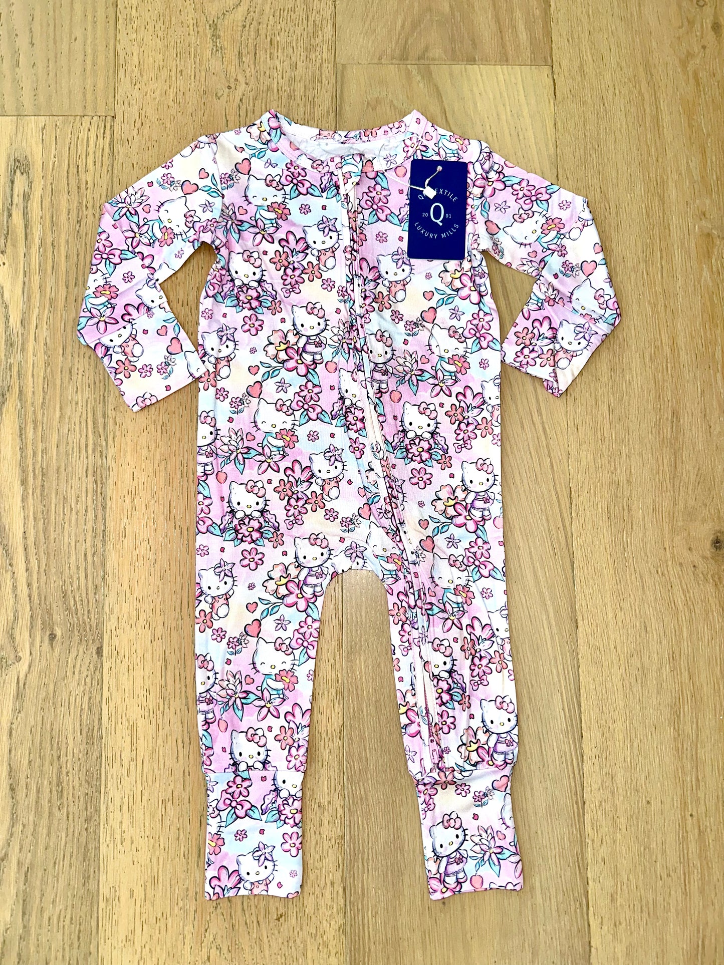 Bamboo (Connor) Zippy Romper- HELLO FLORAL KITTY