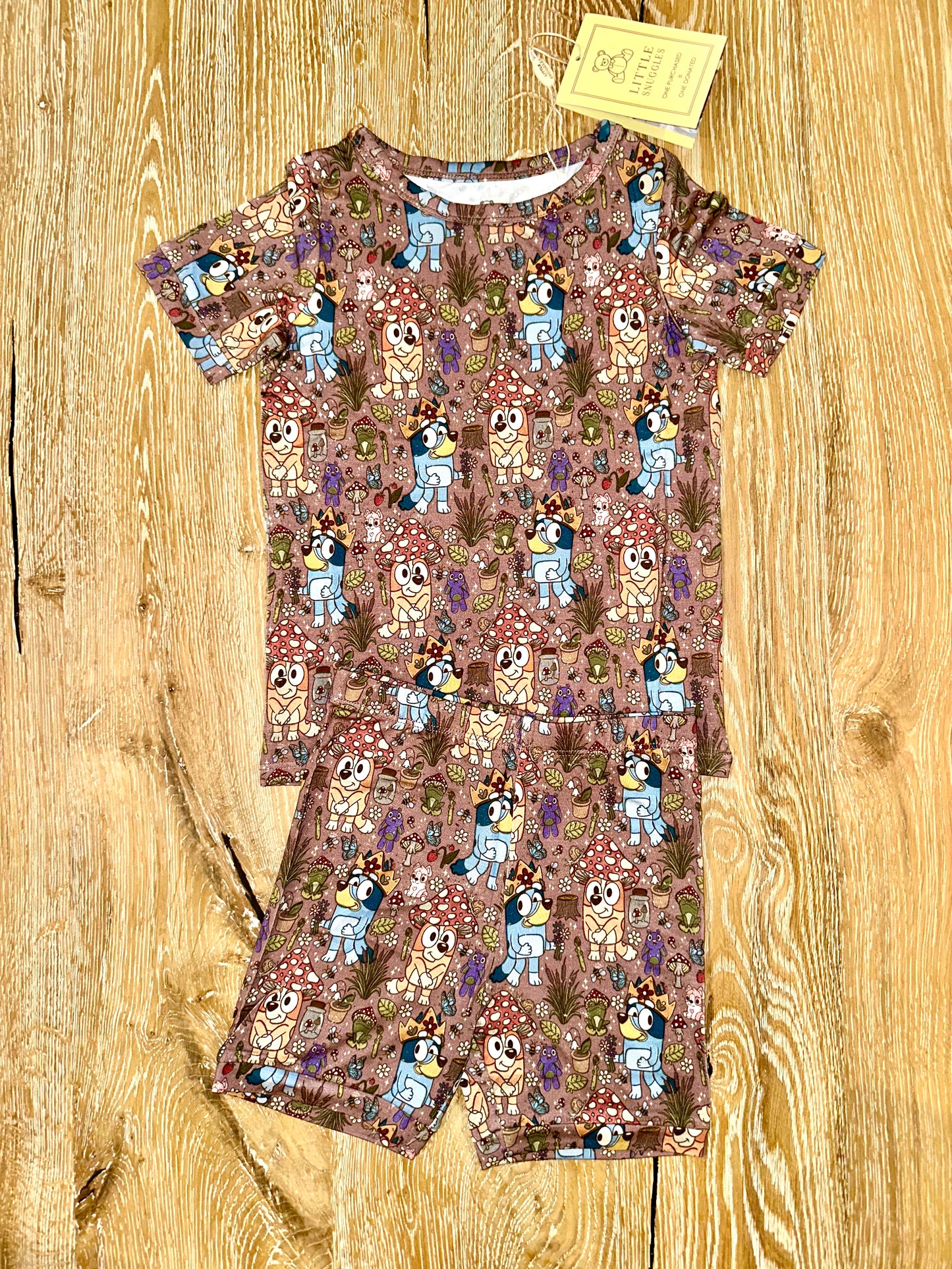 Bamboo (Bentley) Short Sleeve Shorts Lounge Set- WOODLAND PUPS BLUEY