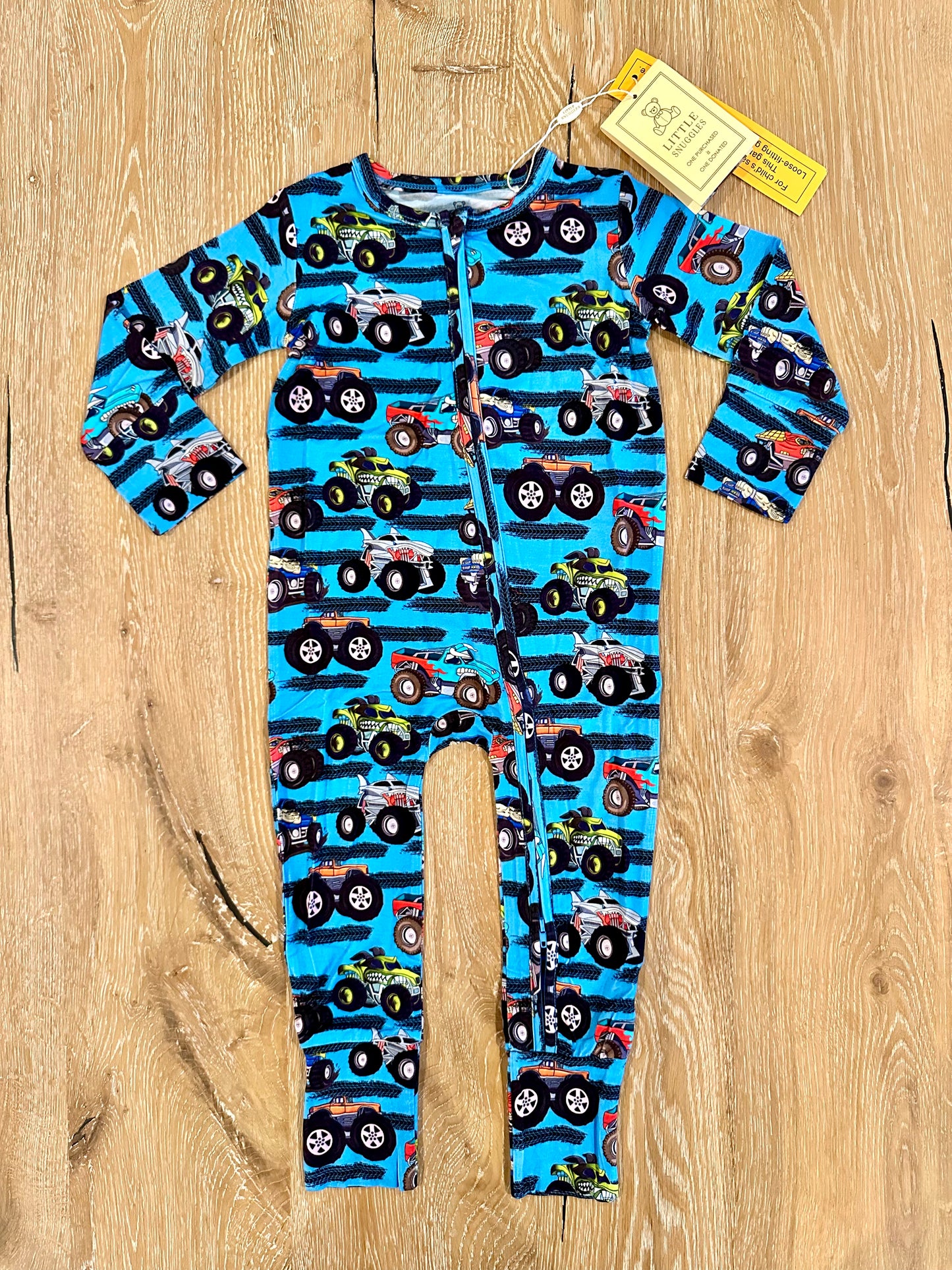 Bamboo (Connor) Zippy Romper- FLUFFY FRIENDS MONSTER TRUCKS