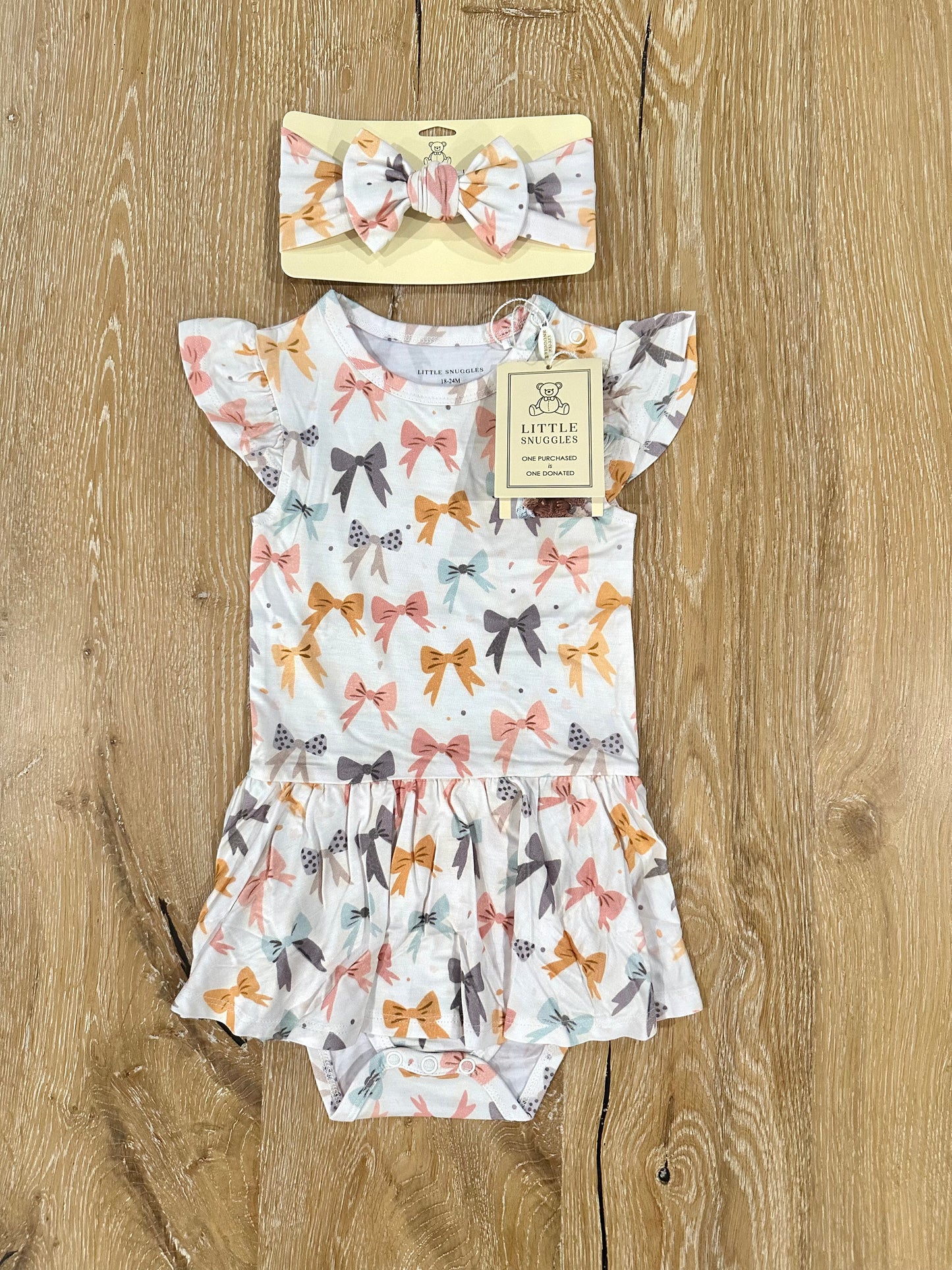 Bamboo Twirl Skirt Bodysuit with Headband (Claire)- BLOOMING BOWS