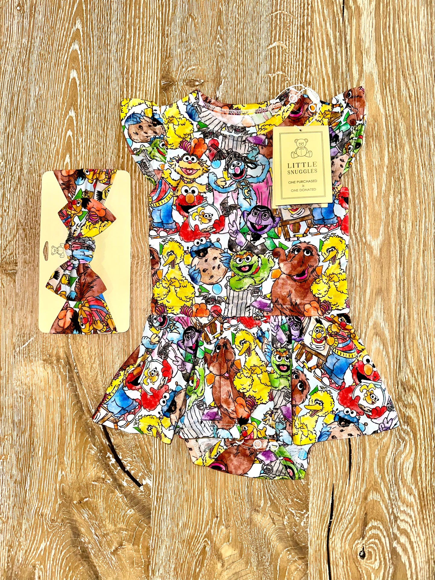 Bamboo Twirl Skirt Bodysuit with Headband (Claire)- FLUFFY FRIENDS SUNNY STREET