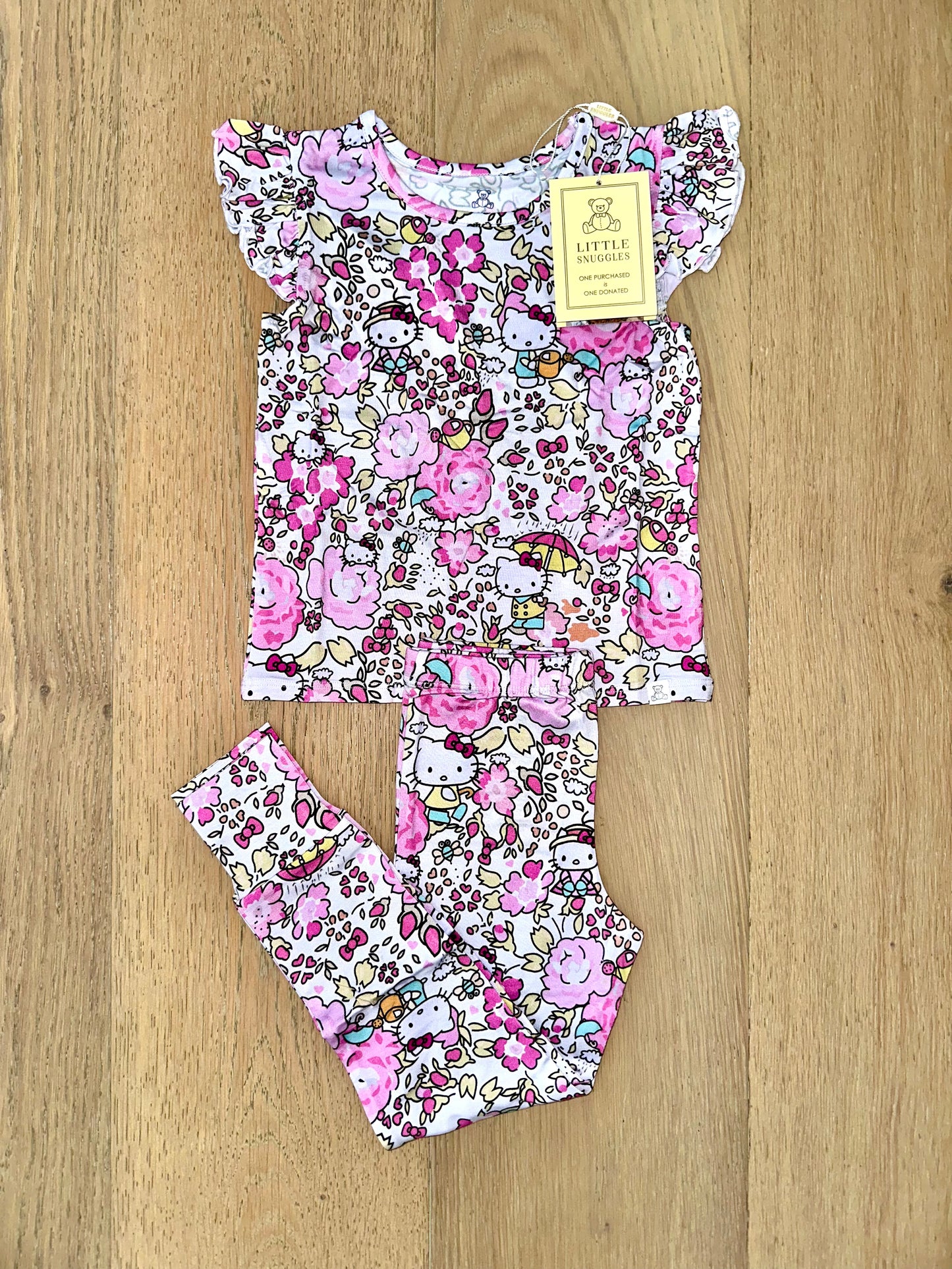 Bamboo Flutter Sleeve Lounge Set (PENELOPE)-FLOWER GARDEN HELLO KITTY