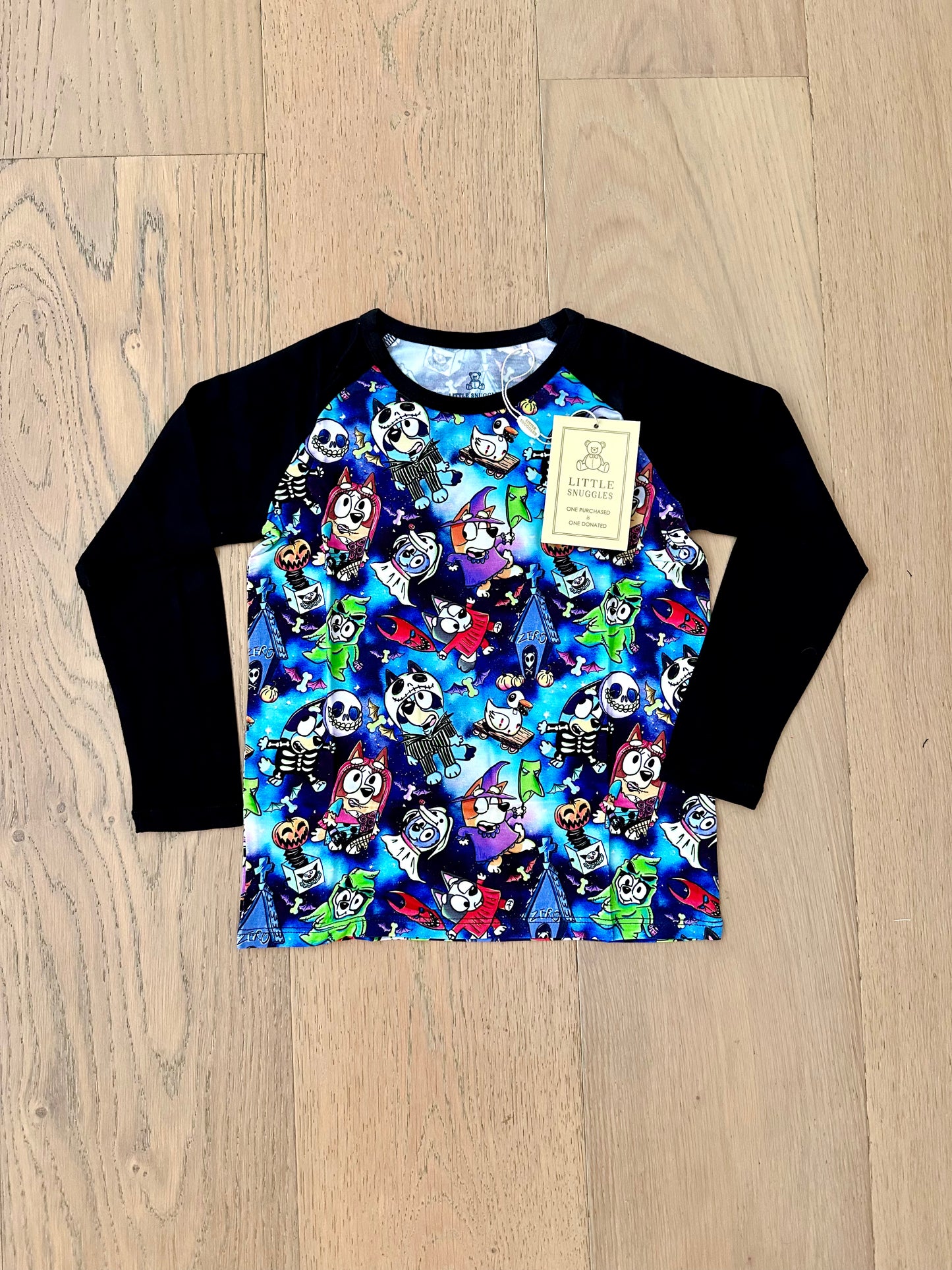 Kids Long Sleeve Bamboo Tee- BOO BASH CREEPIN IT BLUE BLUEY