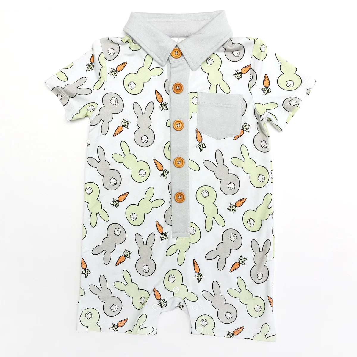 Bamboo Button Up Romper- BOHO BLUE BUNNY