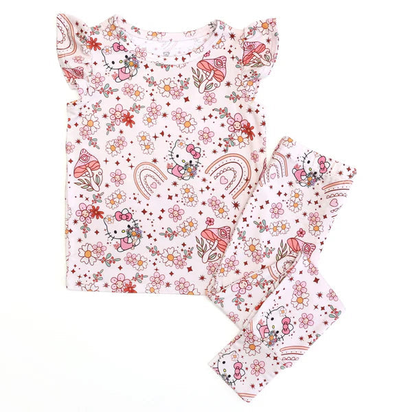 Bamboo Flutter Sleeve Lounge Set (PENELOPE)- BOHO MUSHROOM HELLO KITTY
