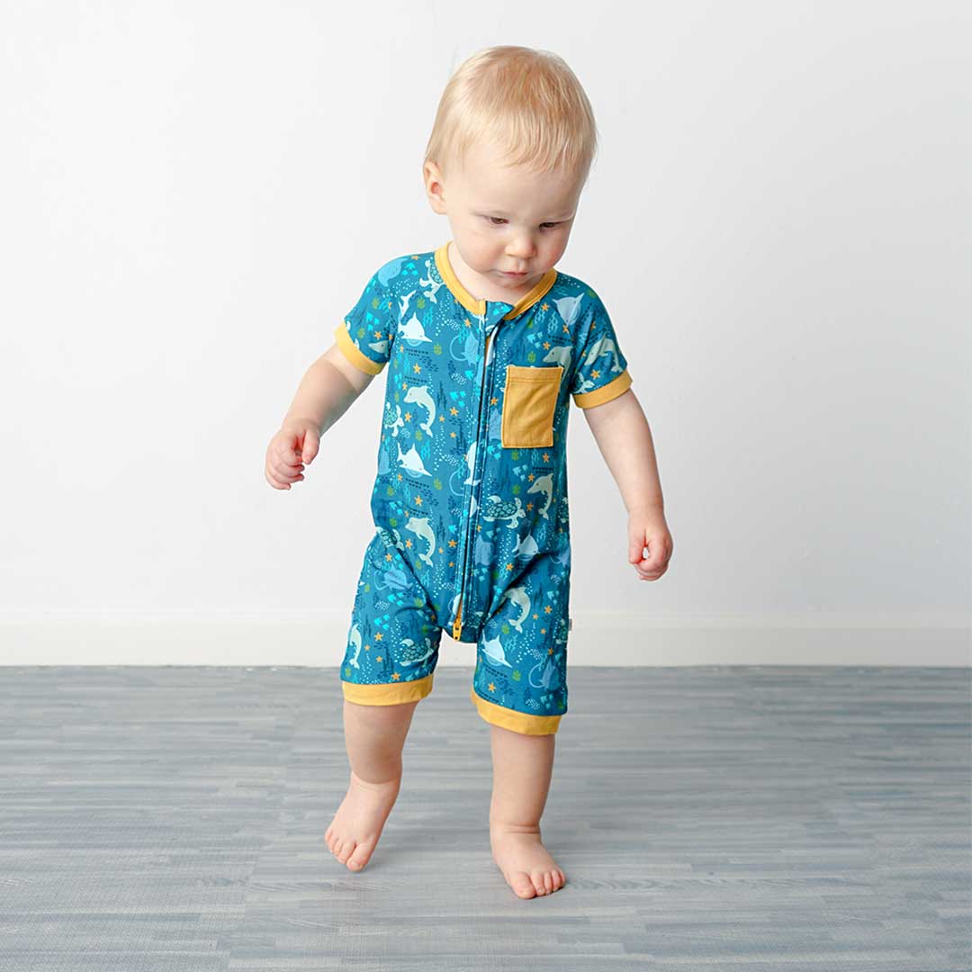 Bamboo Shortie Romper- Ocean Friends