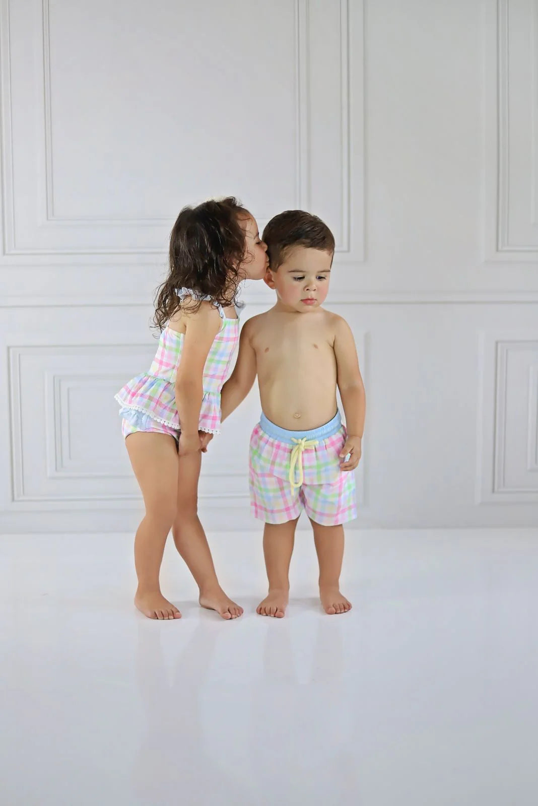 Swoon Baby Boy Swim Shorts -Watercolor Gingham 2218