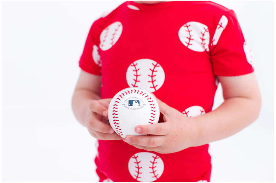 2pc Short Sleeve Pajama Short Set- RED BASEBALL