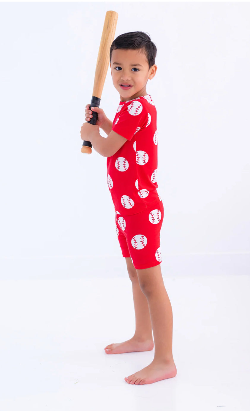 2pc Short Sleeve Pajama Short Set- RED BASEBALL
