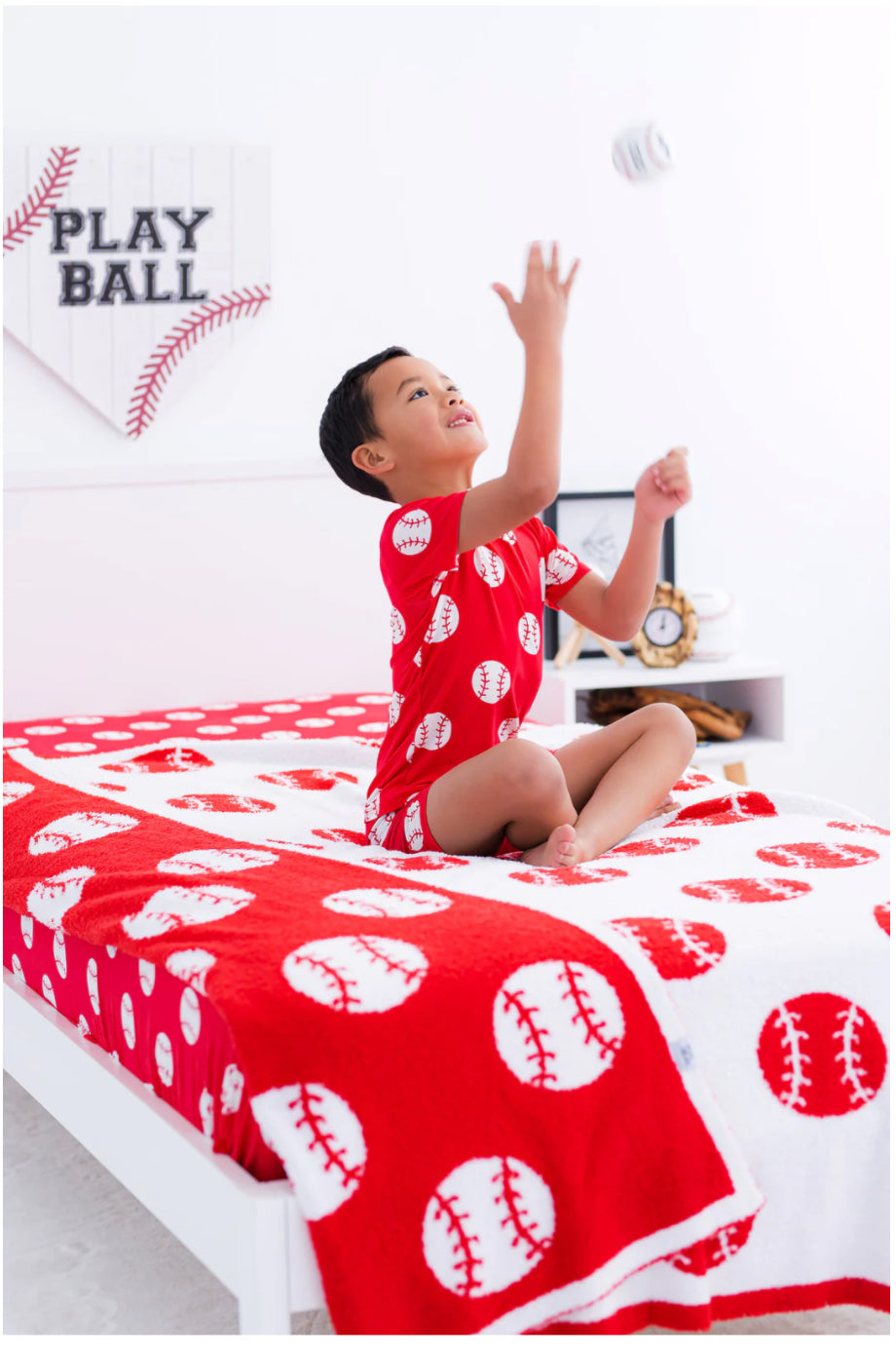 2pc Short Sleeve Pajama Short Set- RED BASEBALL