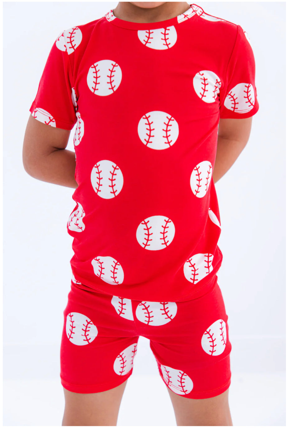 2pc Short Sleeve Pajama Short Set- RED BASEBALL