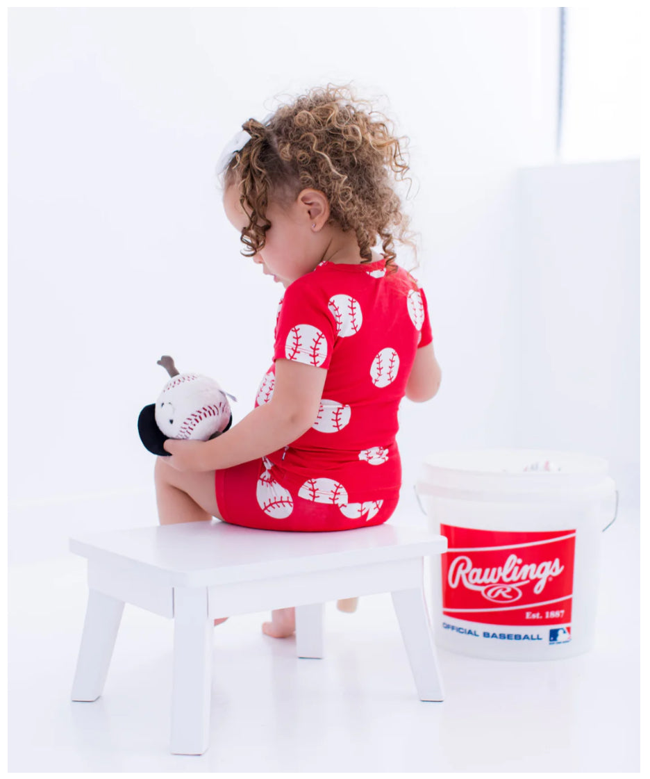 2pc Short Sleeve Pajama Short Set- RED BASEBALL