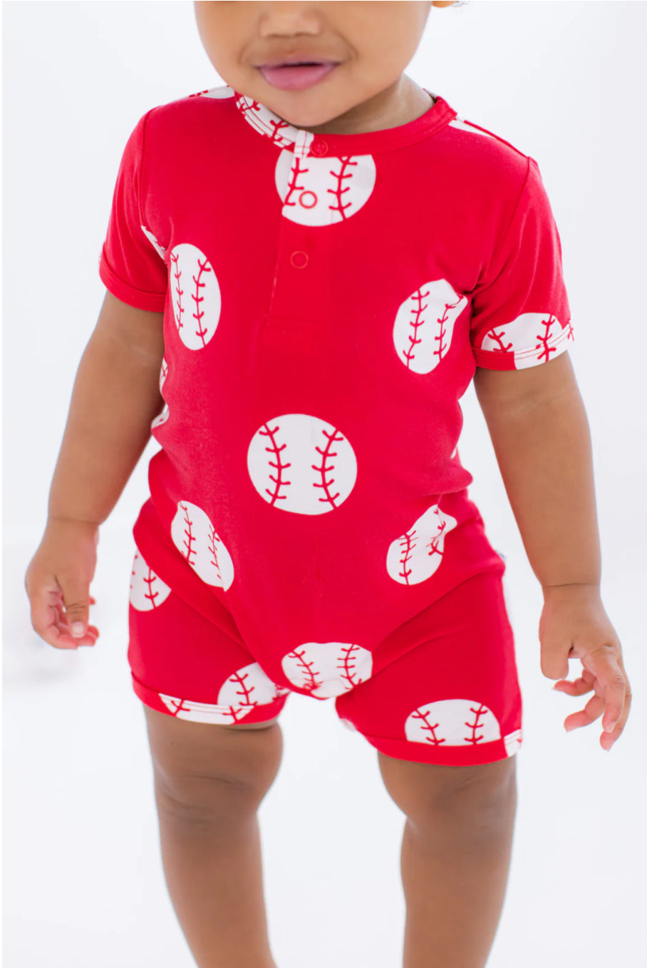 Shortie Romper- RED BASEBALL