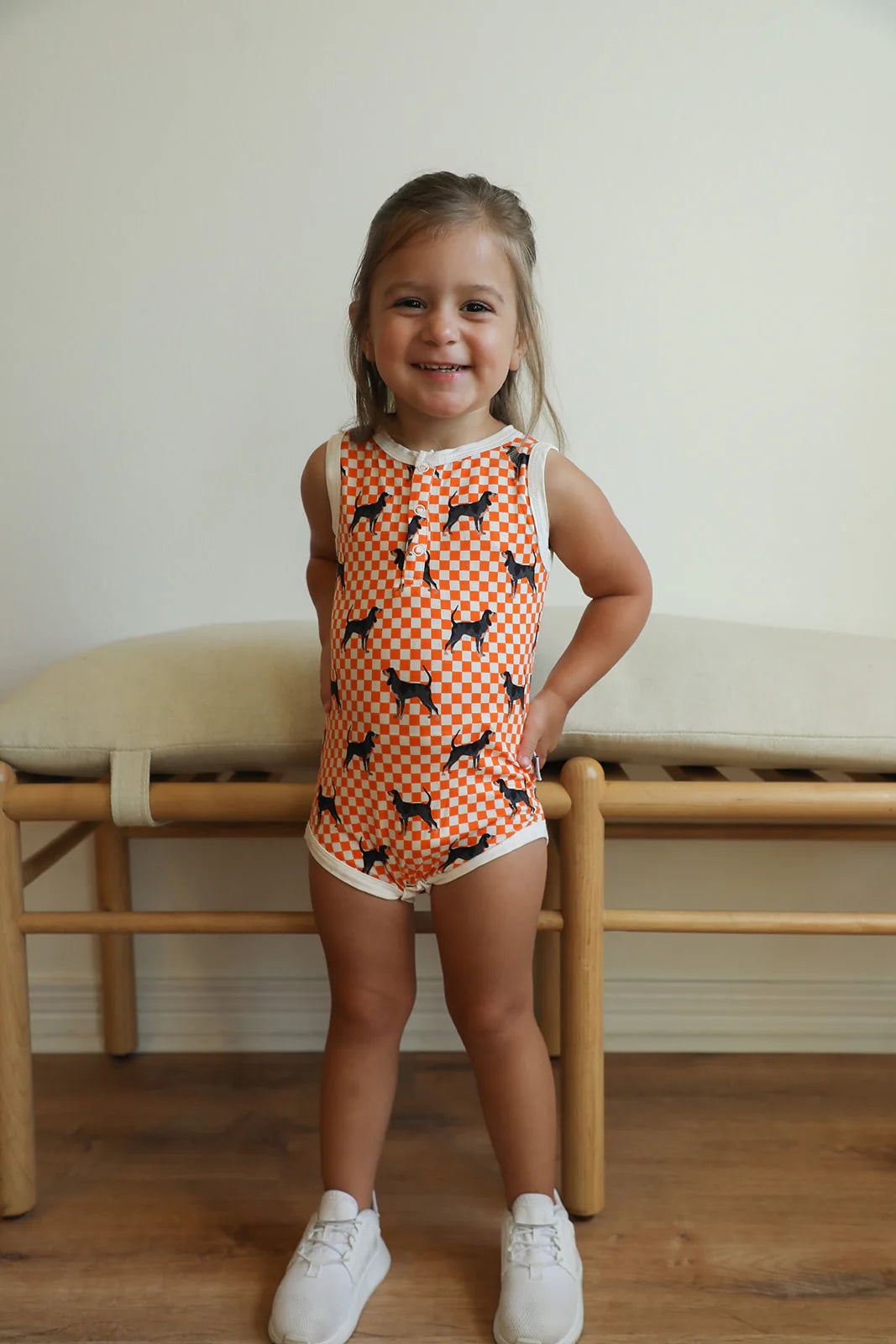 Bamboo Henley Onesie with Snaps- Coonhound