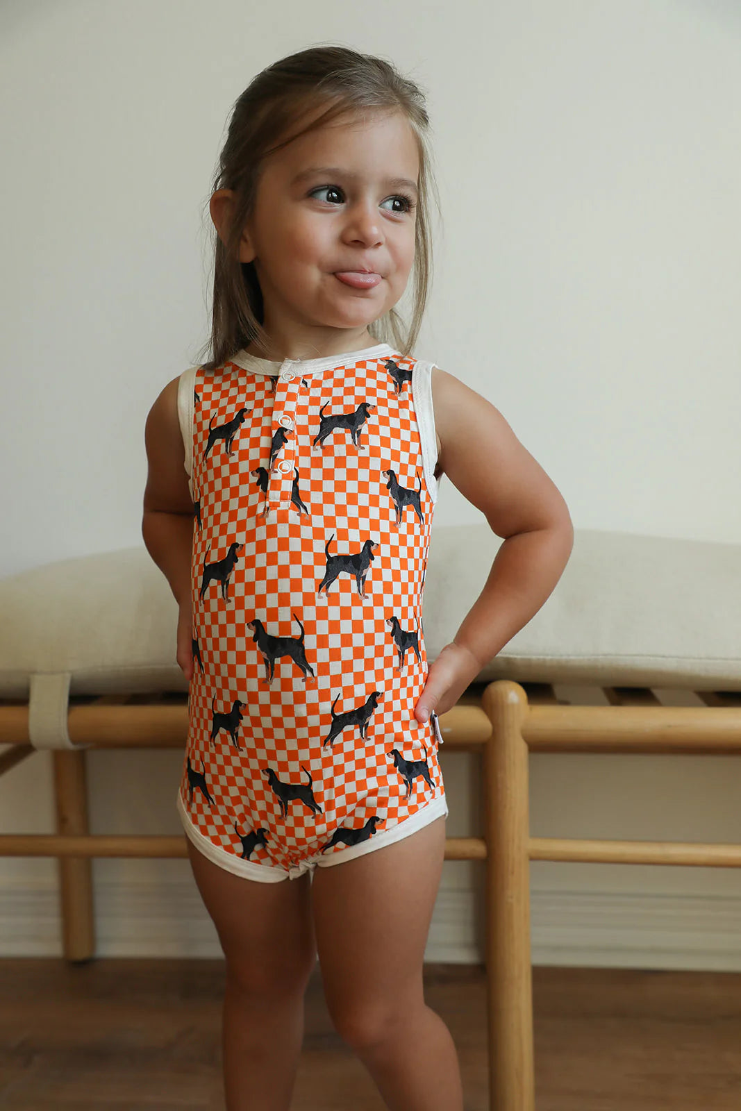 Bamboo Henley Onesie with Snaps- Coonhound