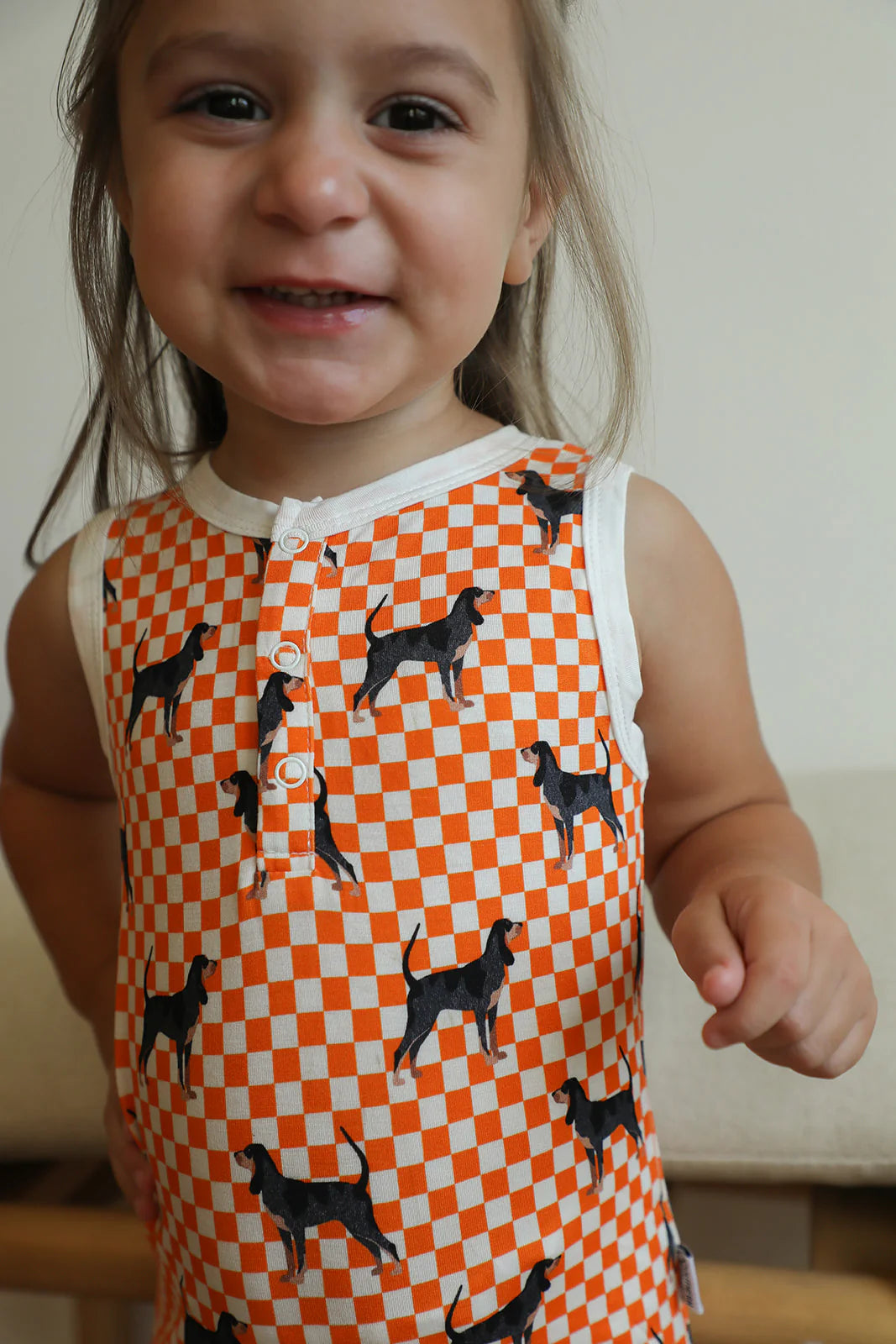 Bamboo Henley Onesie with Snaps- Coonhound